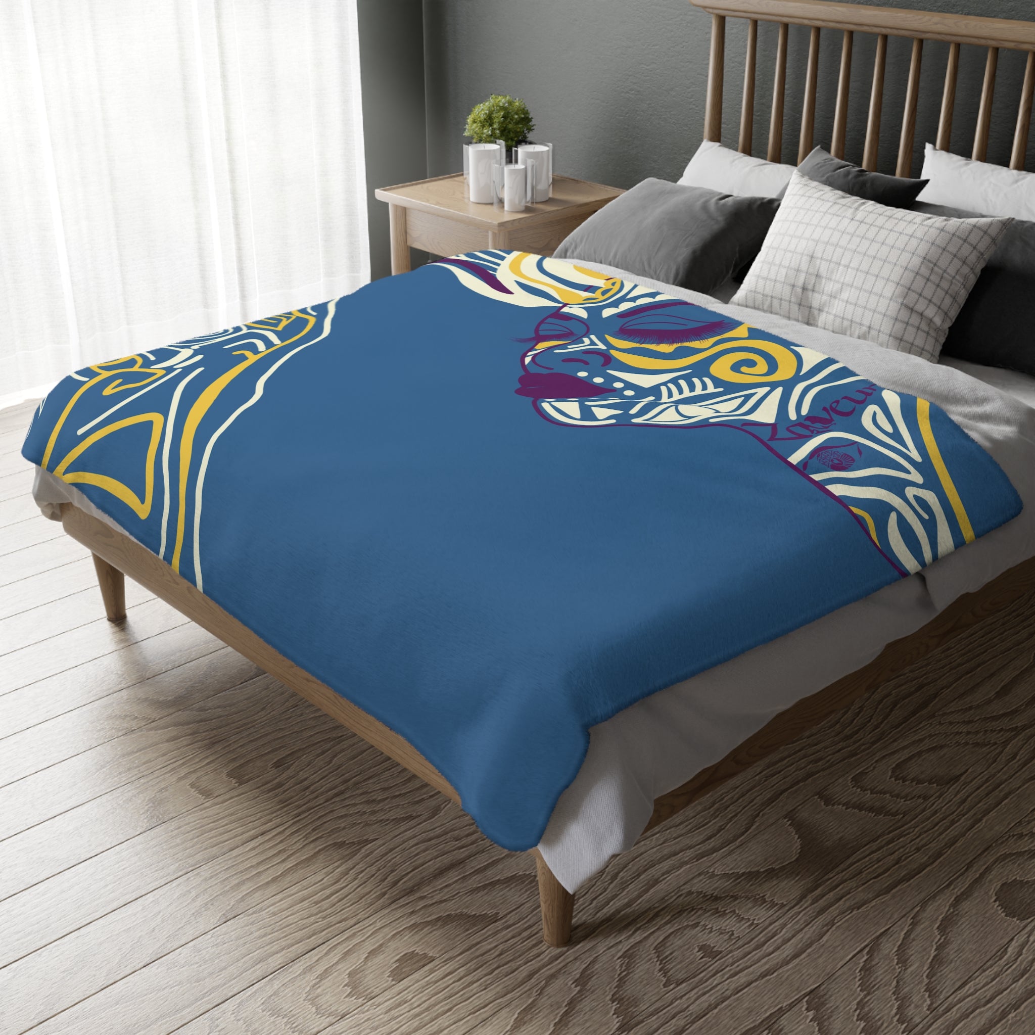 Queen of Phoenix Abstract Floral Face Blanket | Two-Sided Velveteen Microfiber