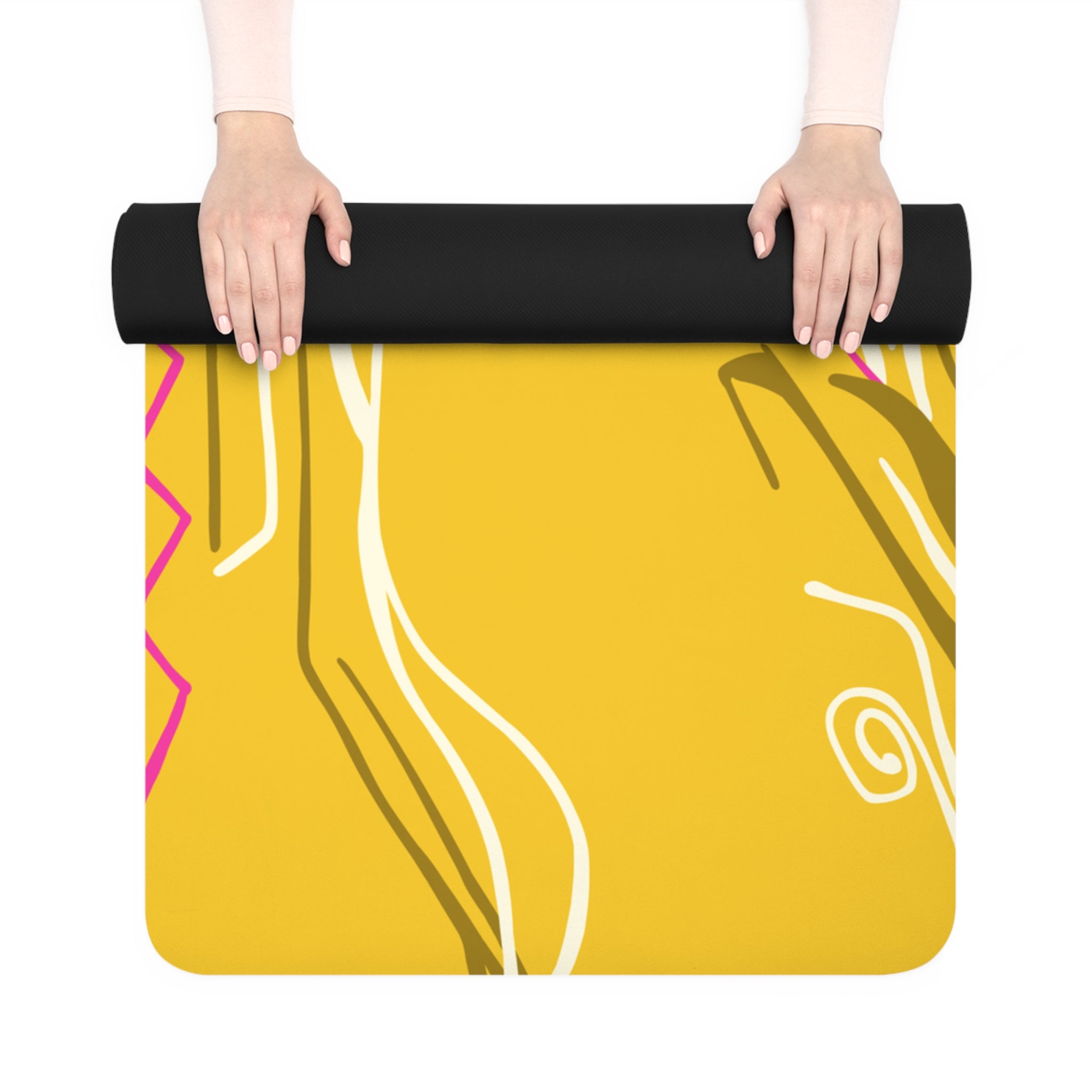 QUEEN OF PHOENIX Abstract Floral Goddess Rubber Yoga Mat | Yellow Pink Boho Pattern