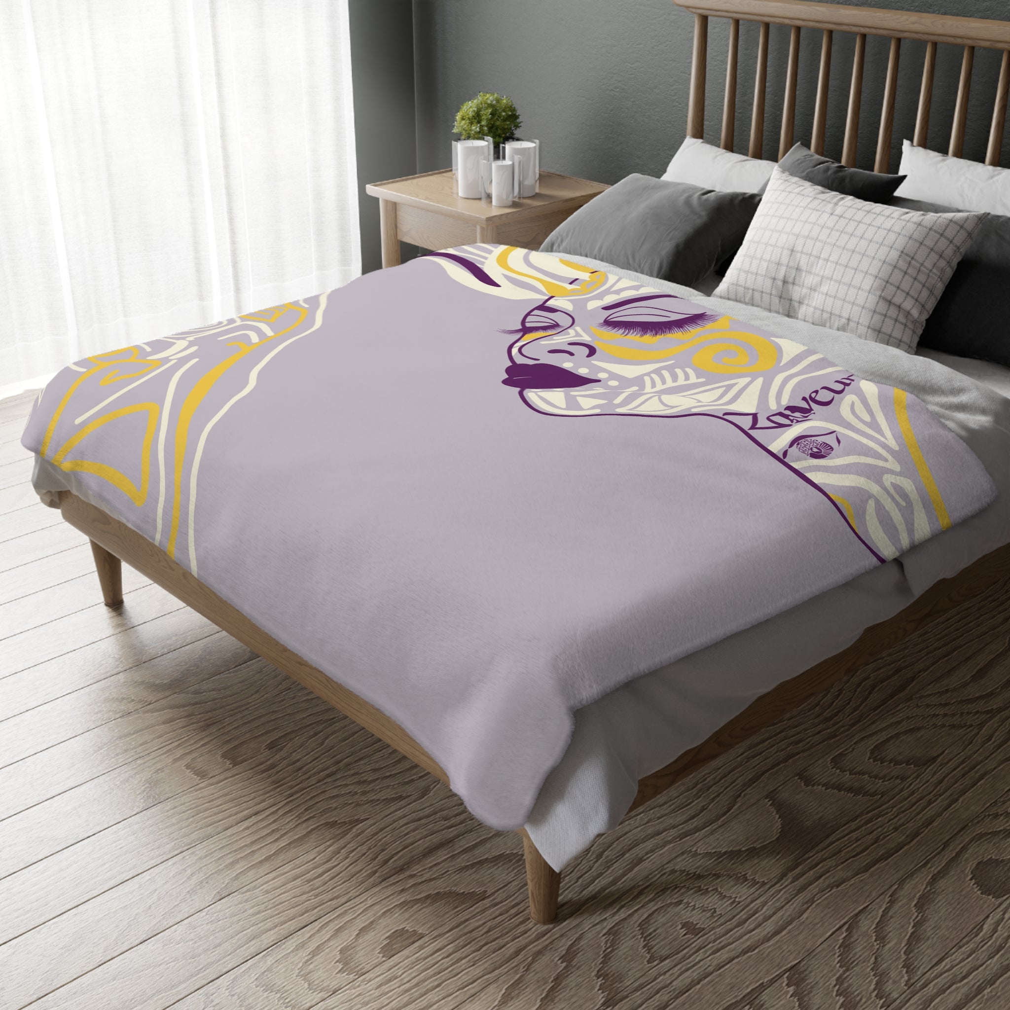 Queen of Phoenix Stylized Woman Face Abstract Art Blanket | Two-Sided Microfiber Throw