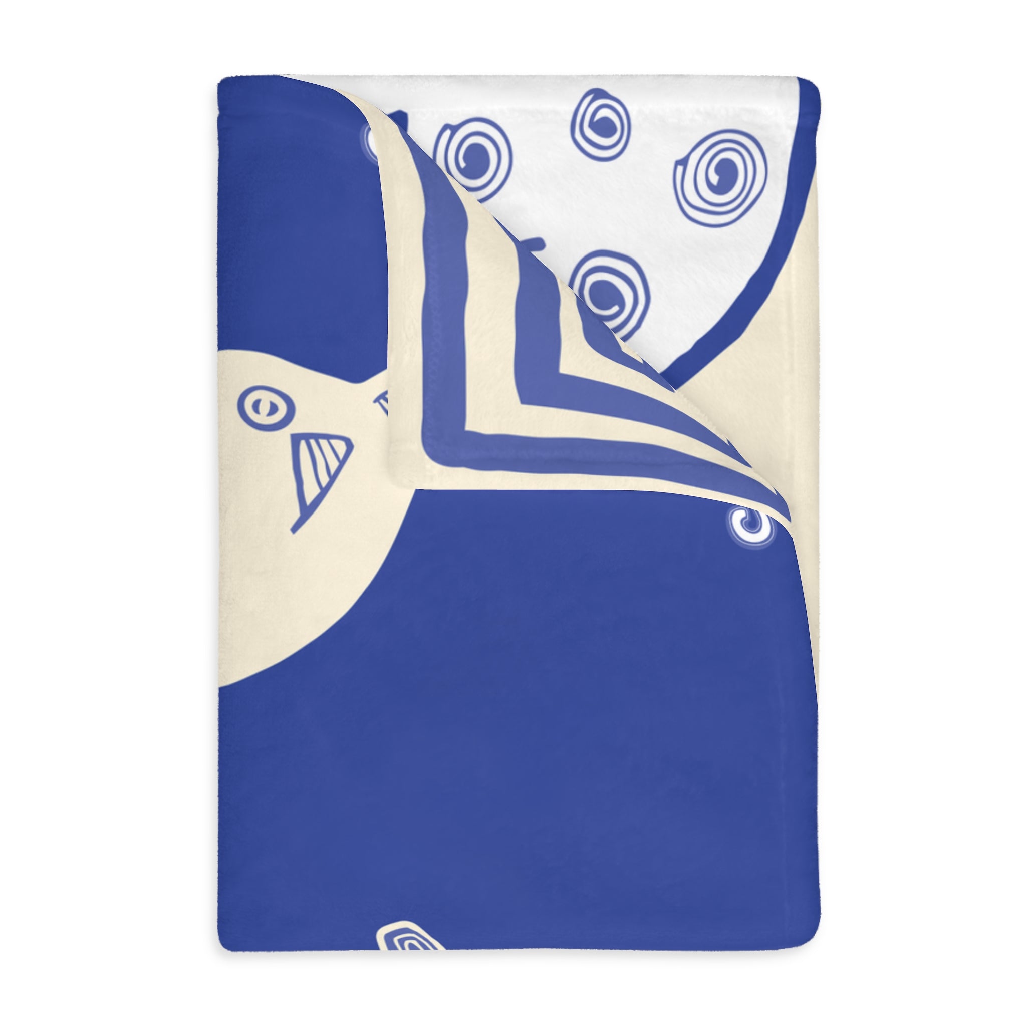 Colombian Dreams Blue Folk Cat Pattern Blanket | Velveteen Microfiber