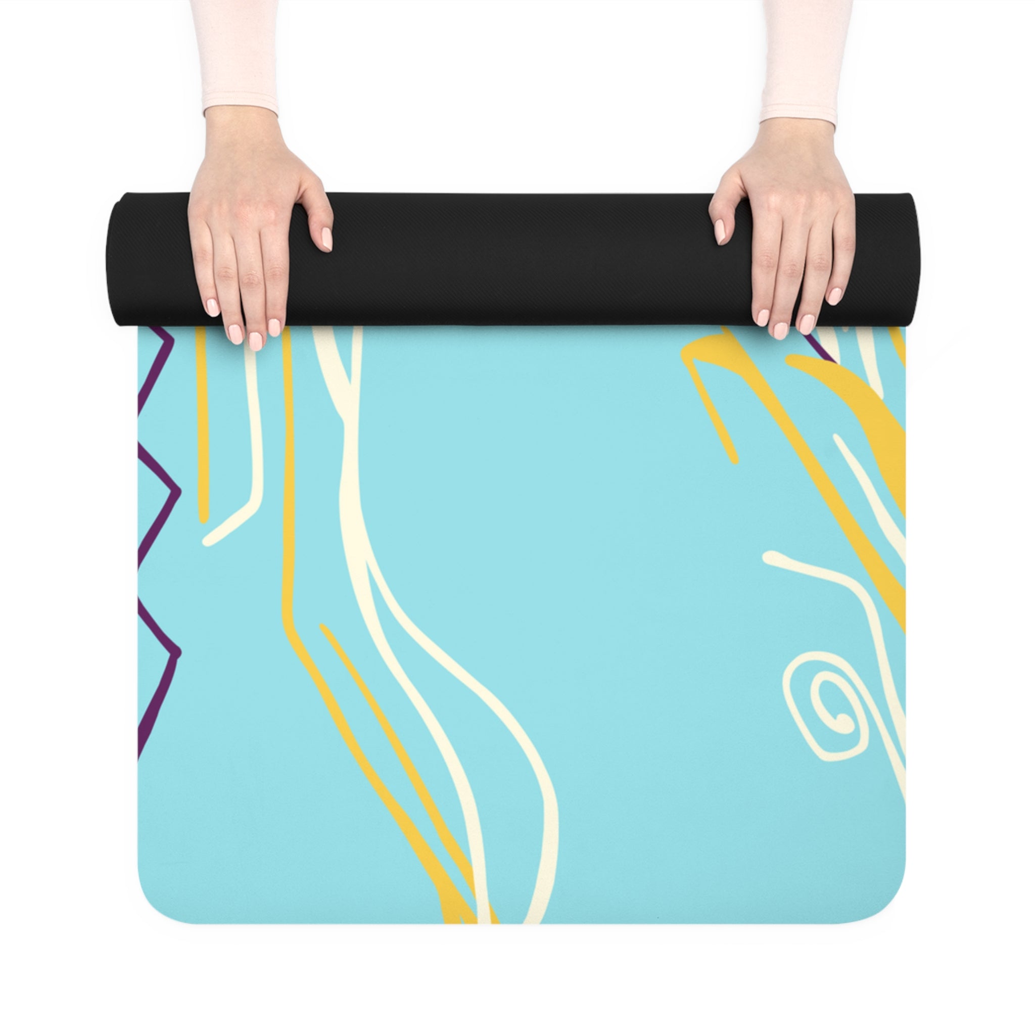 QUEEN OF PHOENIX Abstract Mermaid Face rubber yoga mat | turquoise ocean illustration