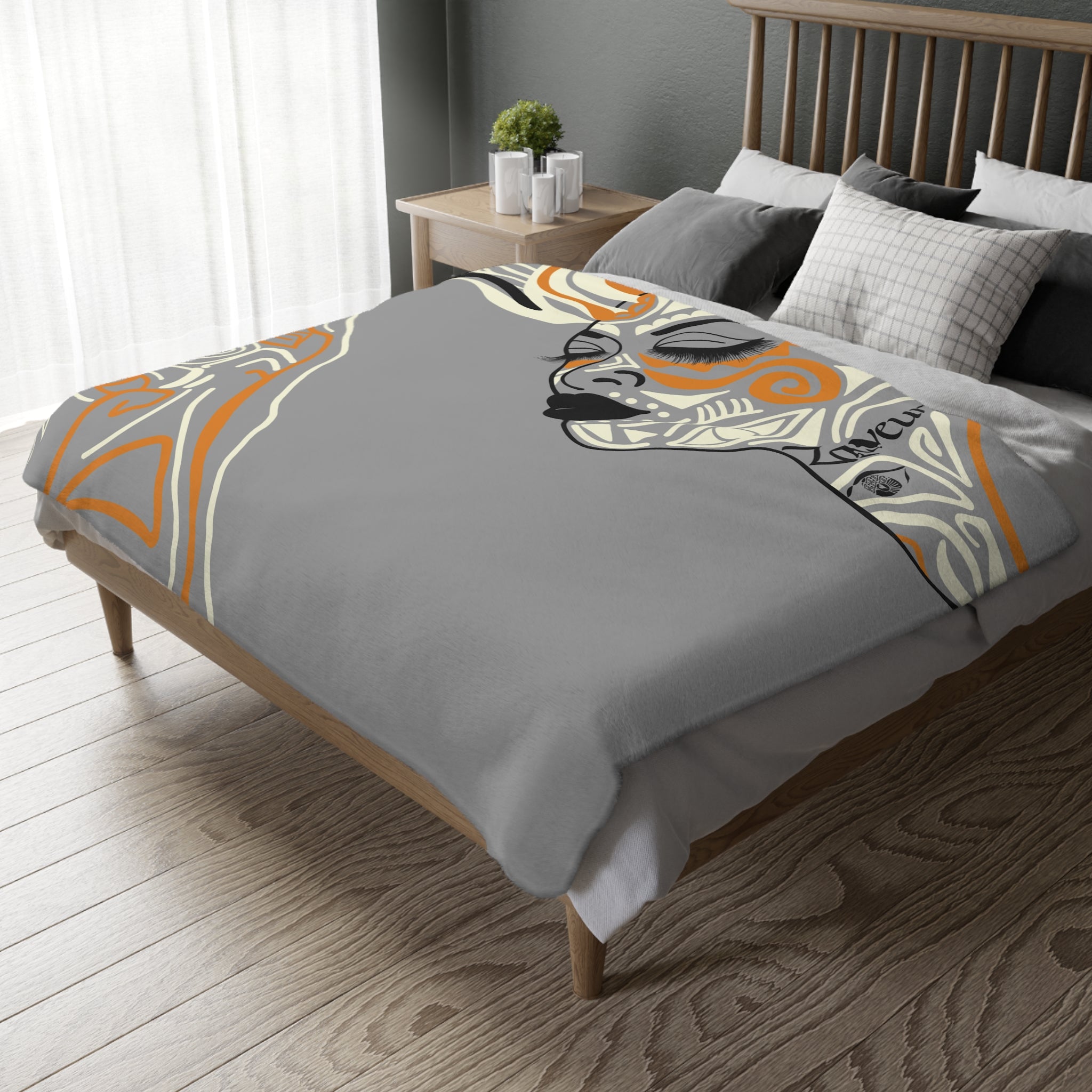 Queen of Phoenix Abstract Tribal Face Art Blanket | Velveteen Microfiber Blanket