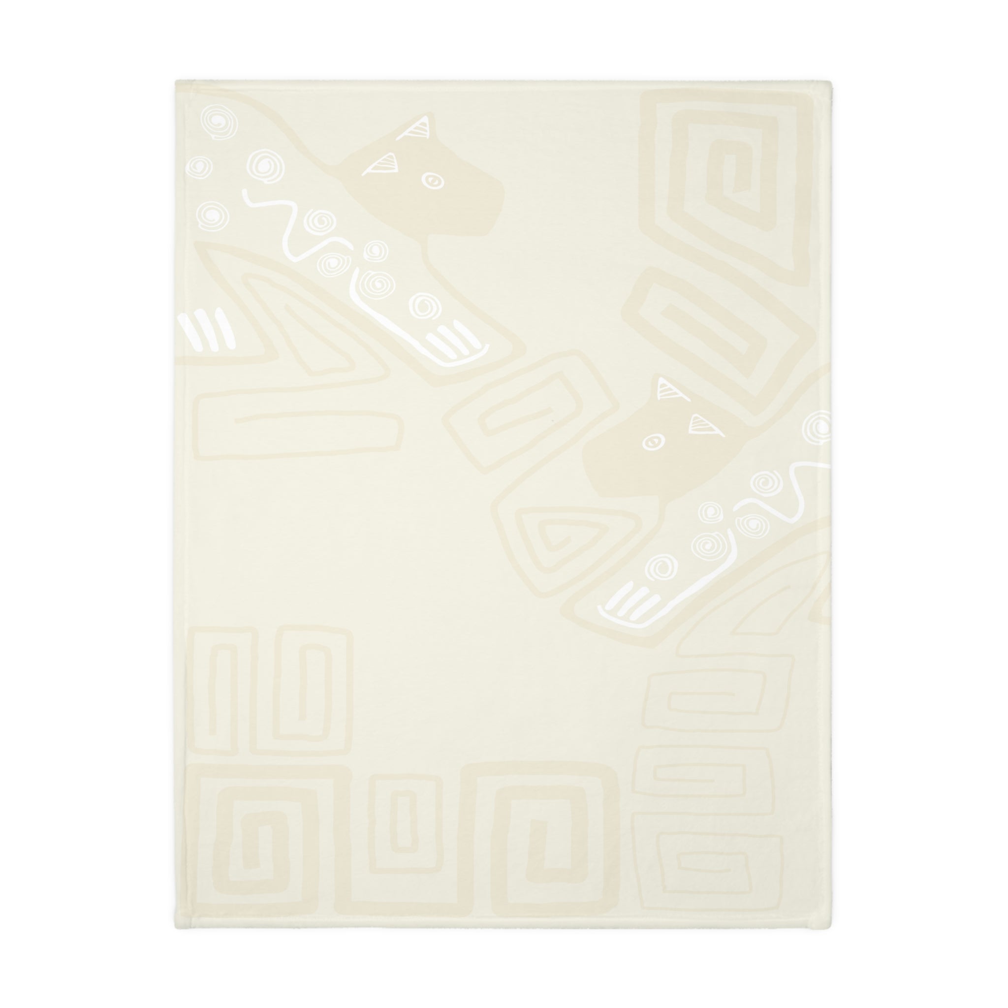 Colombian Dreams Blue Folk Cat Pattern Blanket | Velveteen Microfiber Blanket