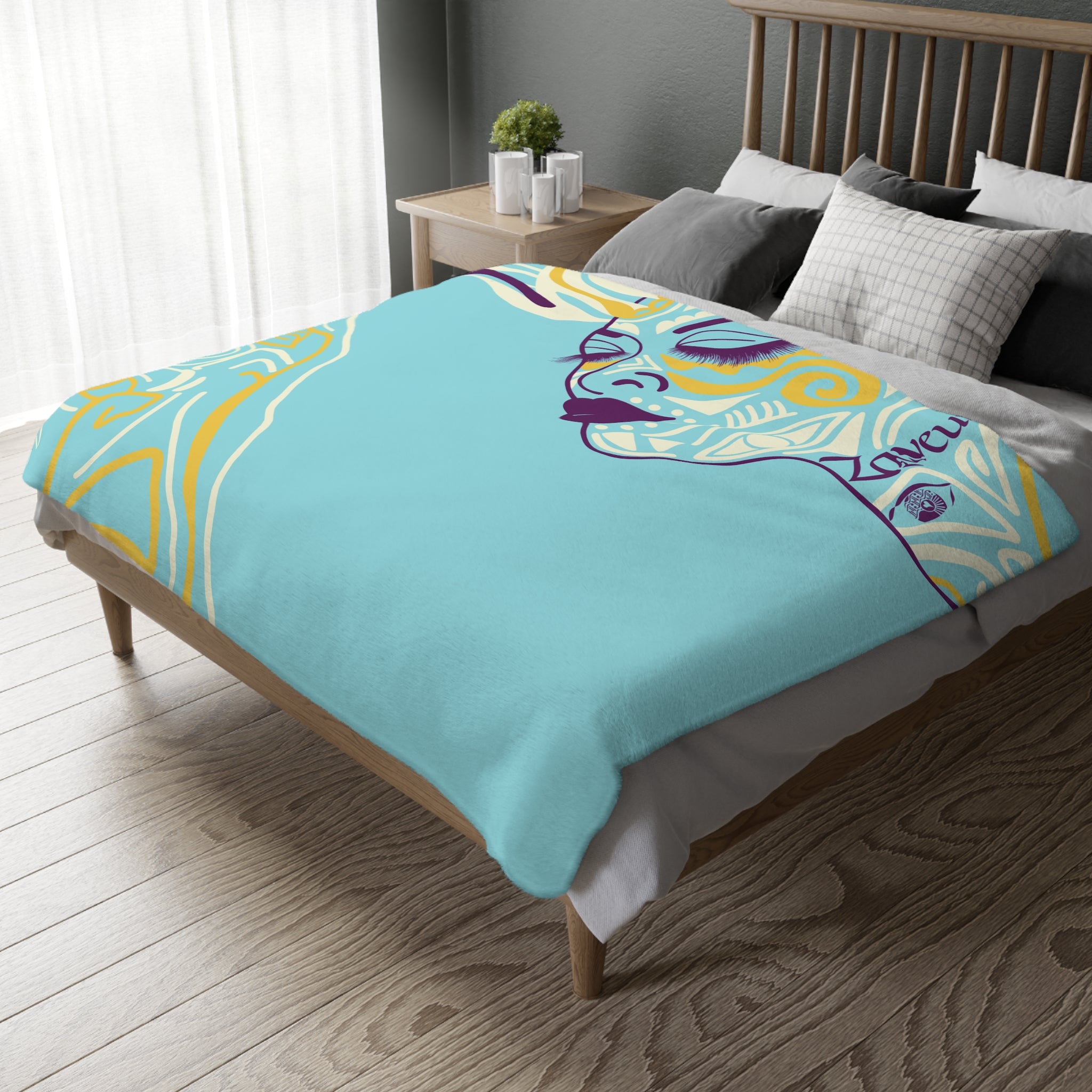 Queen of Phoenix Abstract Floral Face Blanket | Two-Sided Velveteen Microfiber