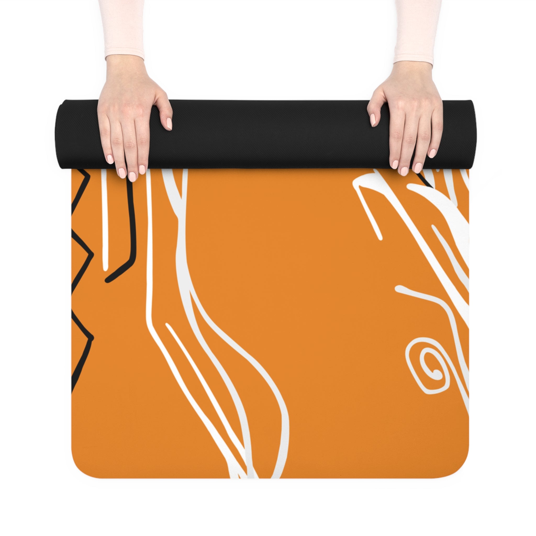 QUEEN OF PHOENIX Tribal Goddess Illustration Yoga Mat | Orange Patterned Fitness Mat