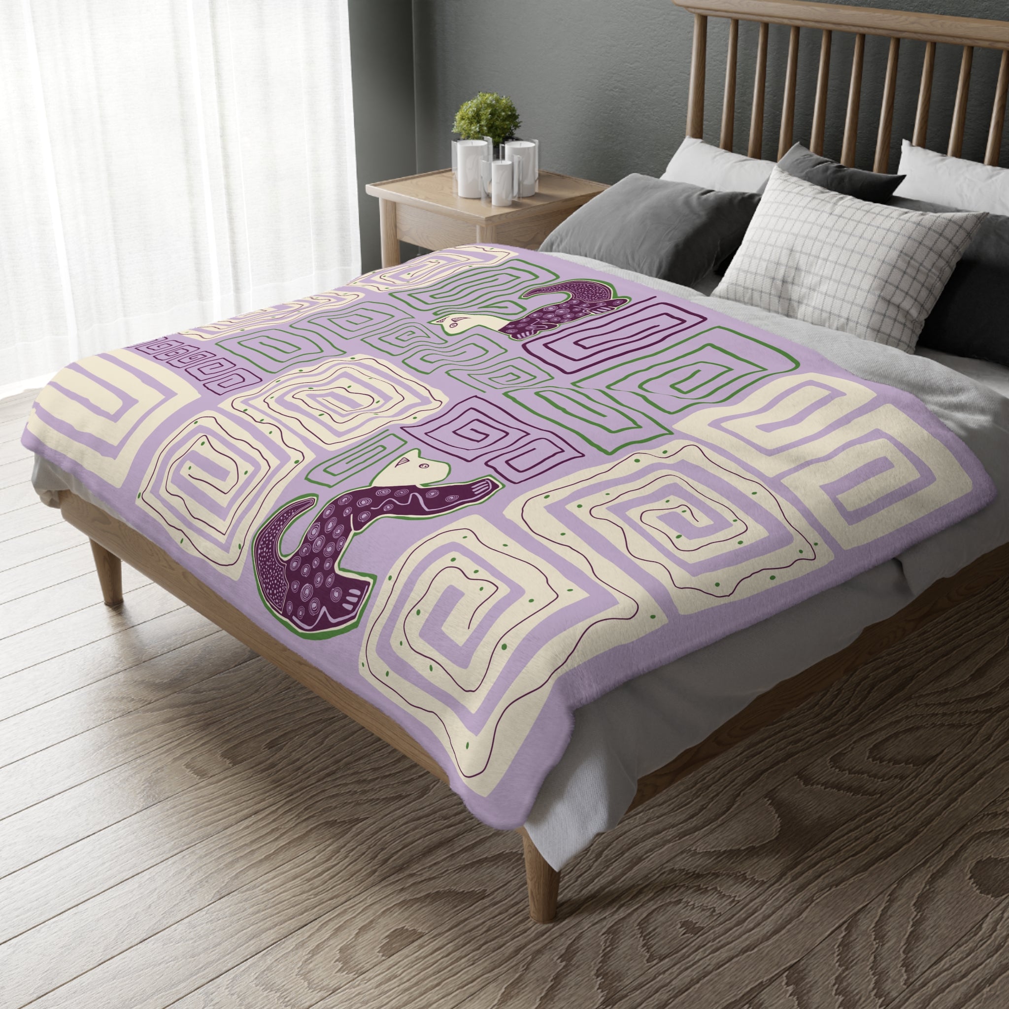 Colombian Dreams Abstract Cat Velveteen Microfiber Blanket (Two-sided print)