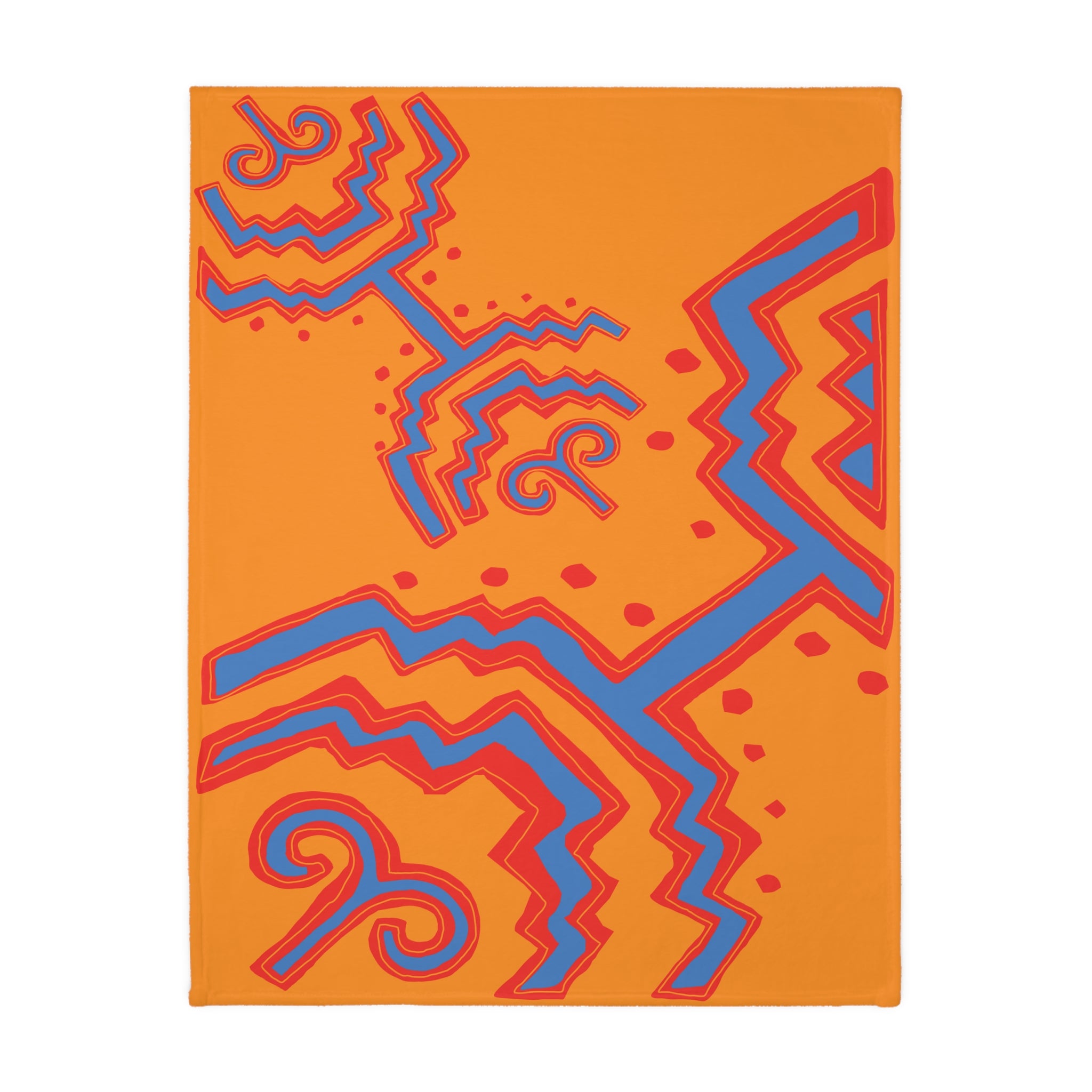 Colombian Dreams Blue Orange Mandala blanket | Geometric Boho Throw, Red Border Velvet Microfiber
