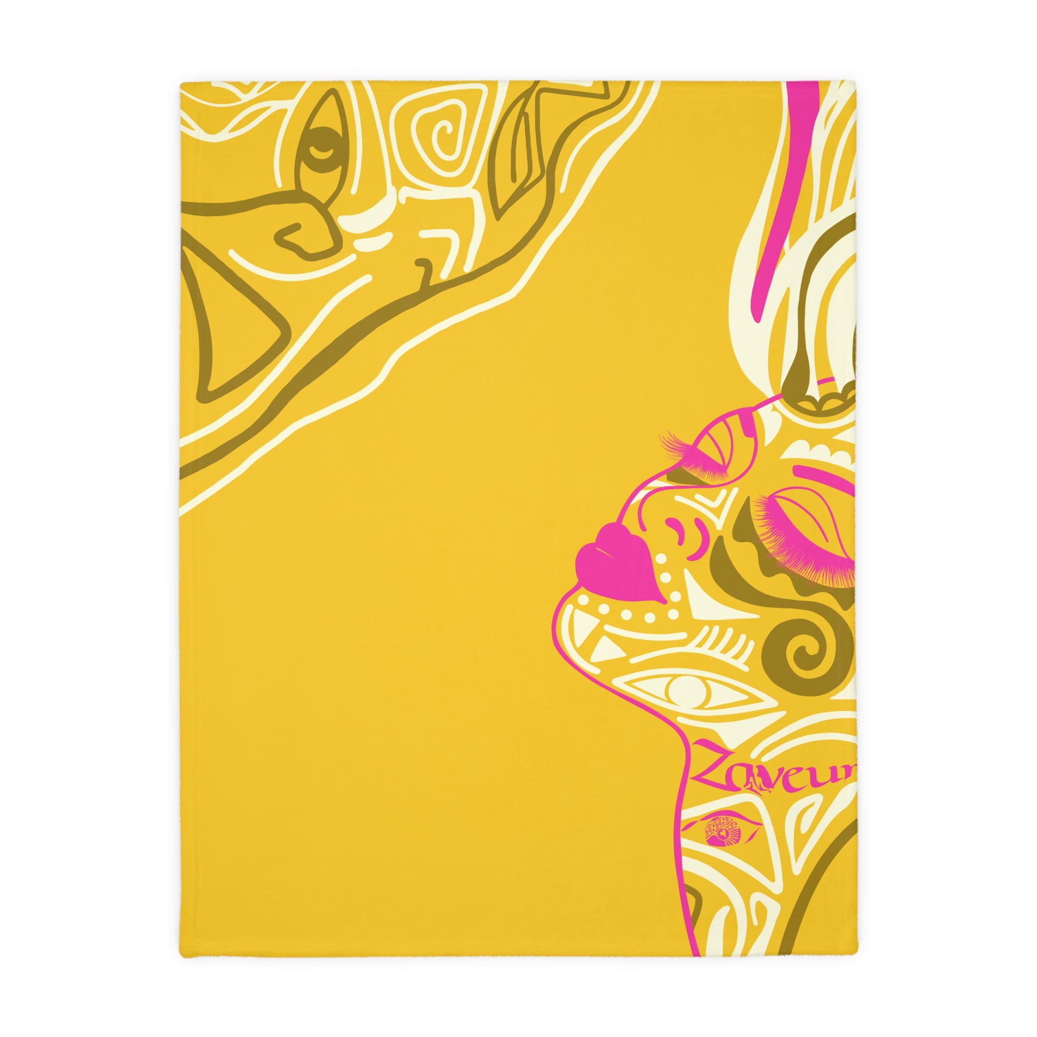 Queen of Phoenix Abstract Golden Face Profile blanket | Two-sided velveteen microfiber blanket