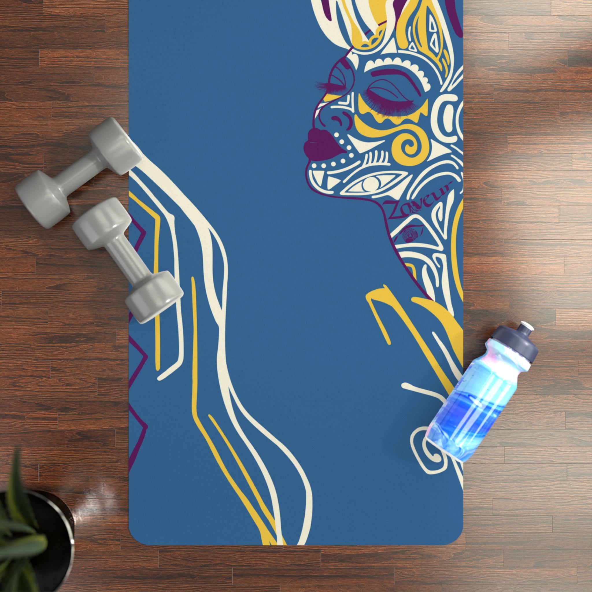 QUEEN OF PHOENIX Colorful Day of the Dead Skull Yoga Mat | Rubber Yoga Mat