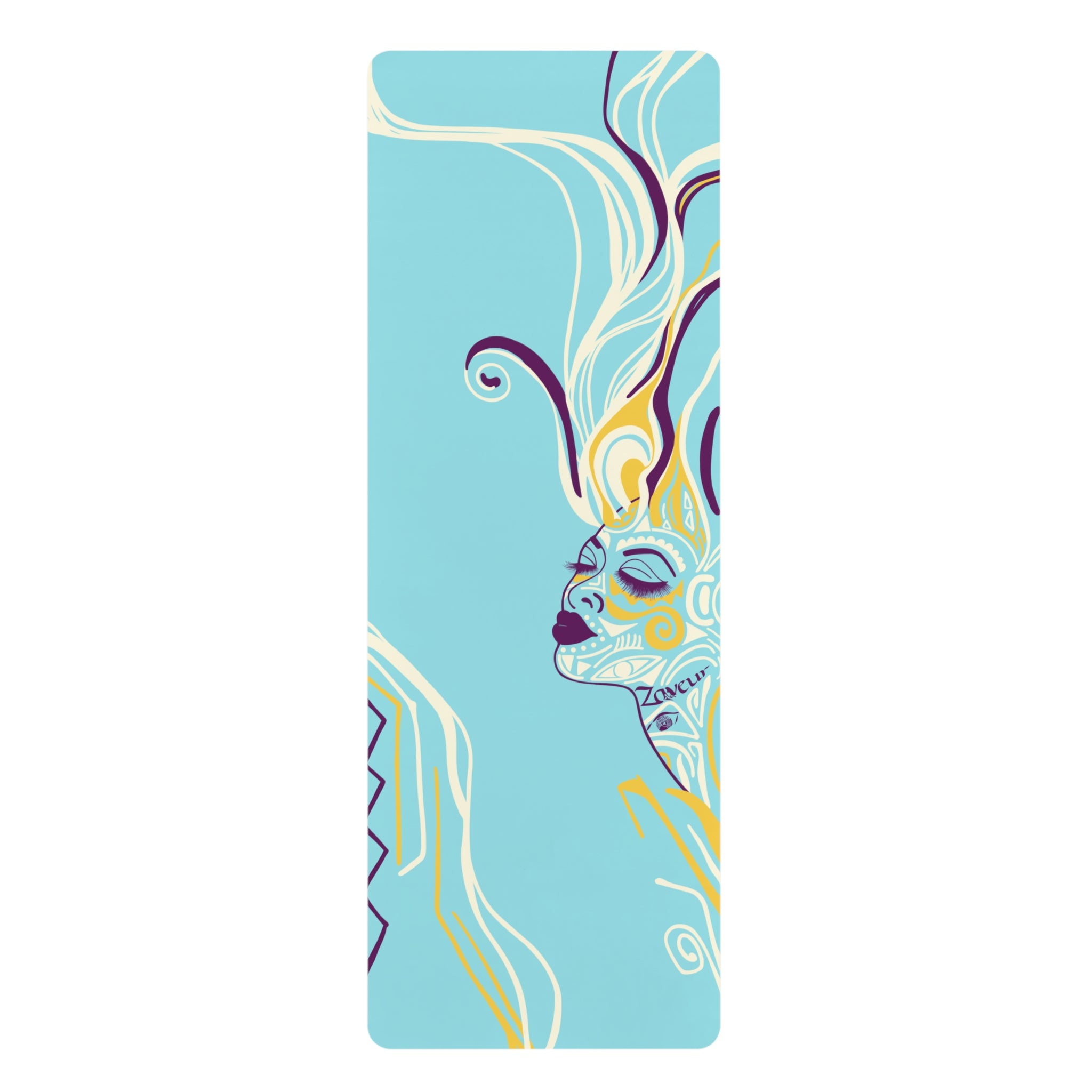 QUEEN OF PHOENIX Abstract Mermaid Face rubber yoga mat | turquoise ocean illustration