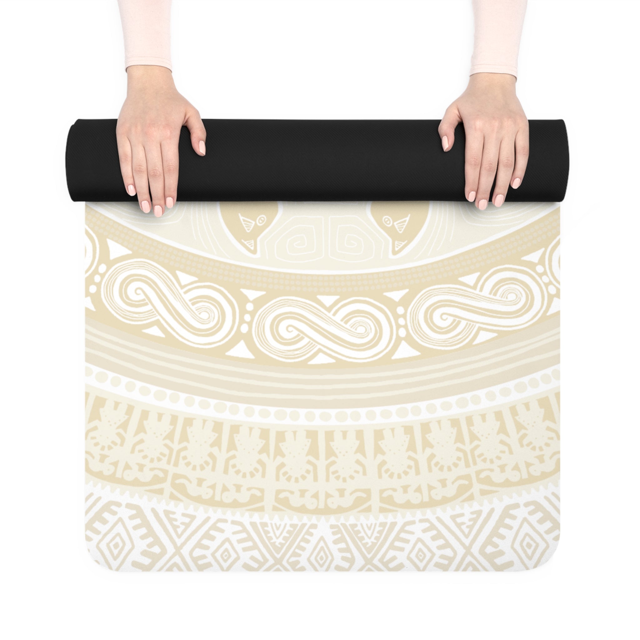 Colombian Dreams Yoga Mat Beige Mandala Rubber Yoga Mat | Boho Lotus Meditation Design