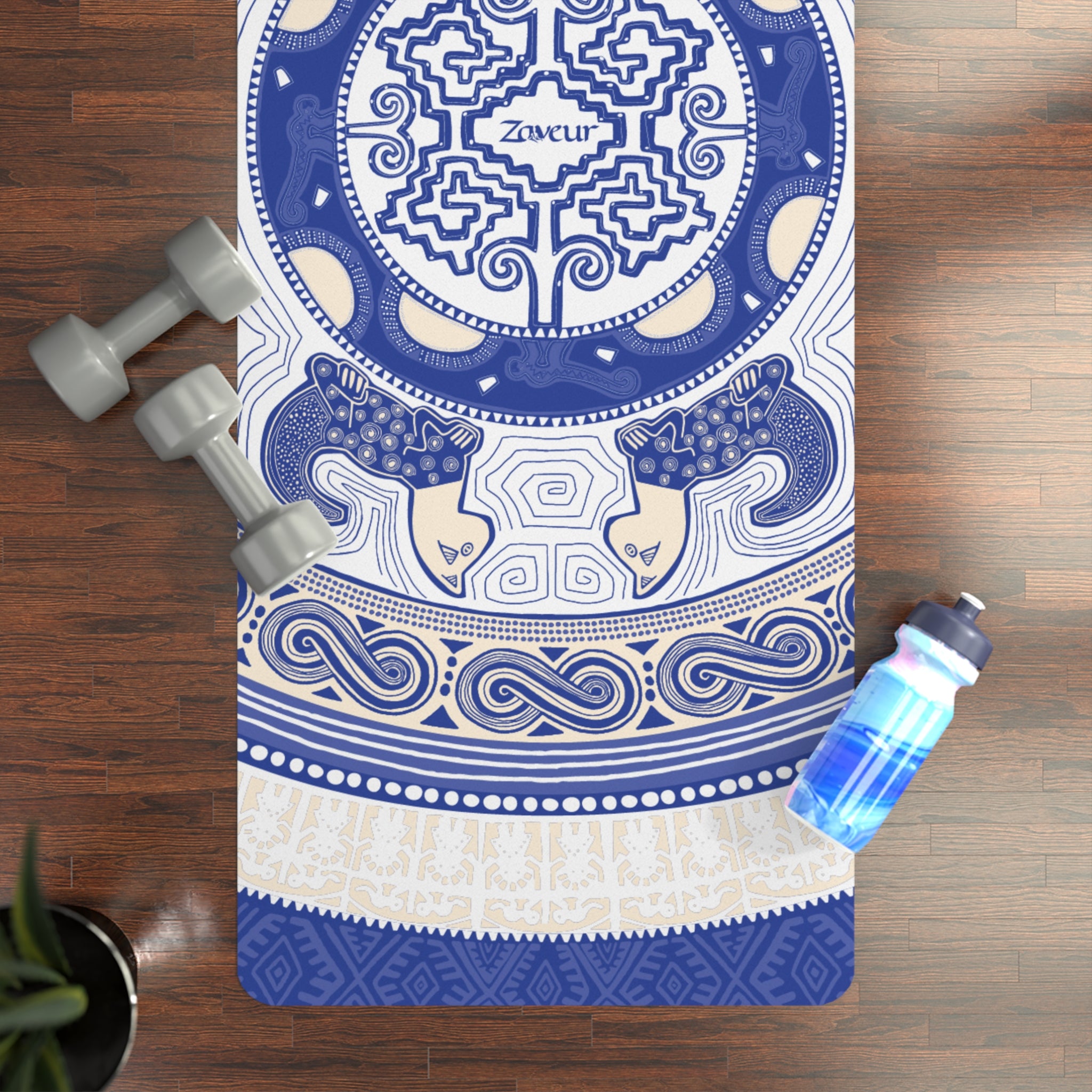 Colombian Dreams Yoga Mat | Blue Mandala Turtle Rubber Yoga Mat | Nautical Meditation Mat