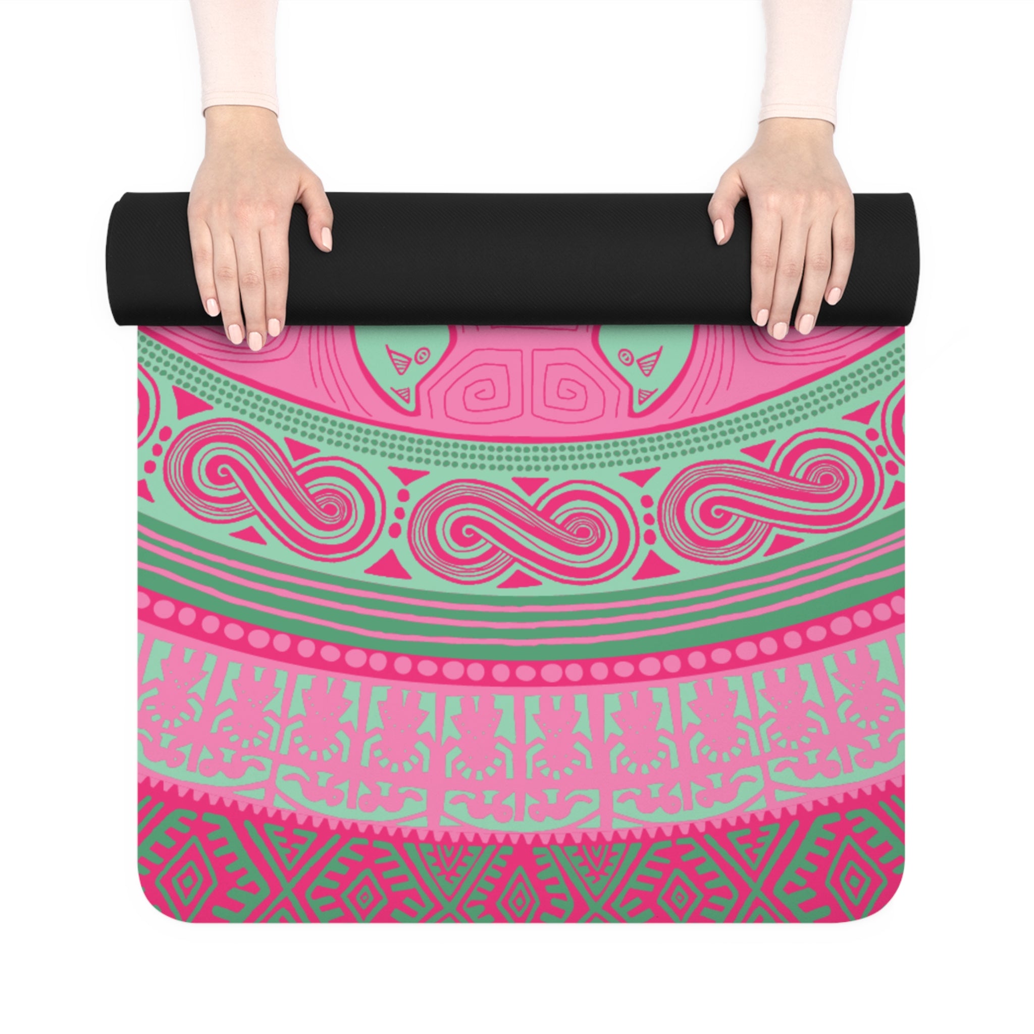 Colombian Dreams Yoga Mat | Pink Mandala Pattern Rubber Yoga Mat | Boho Meditation Mat