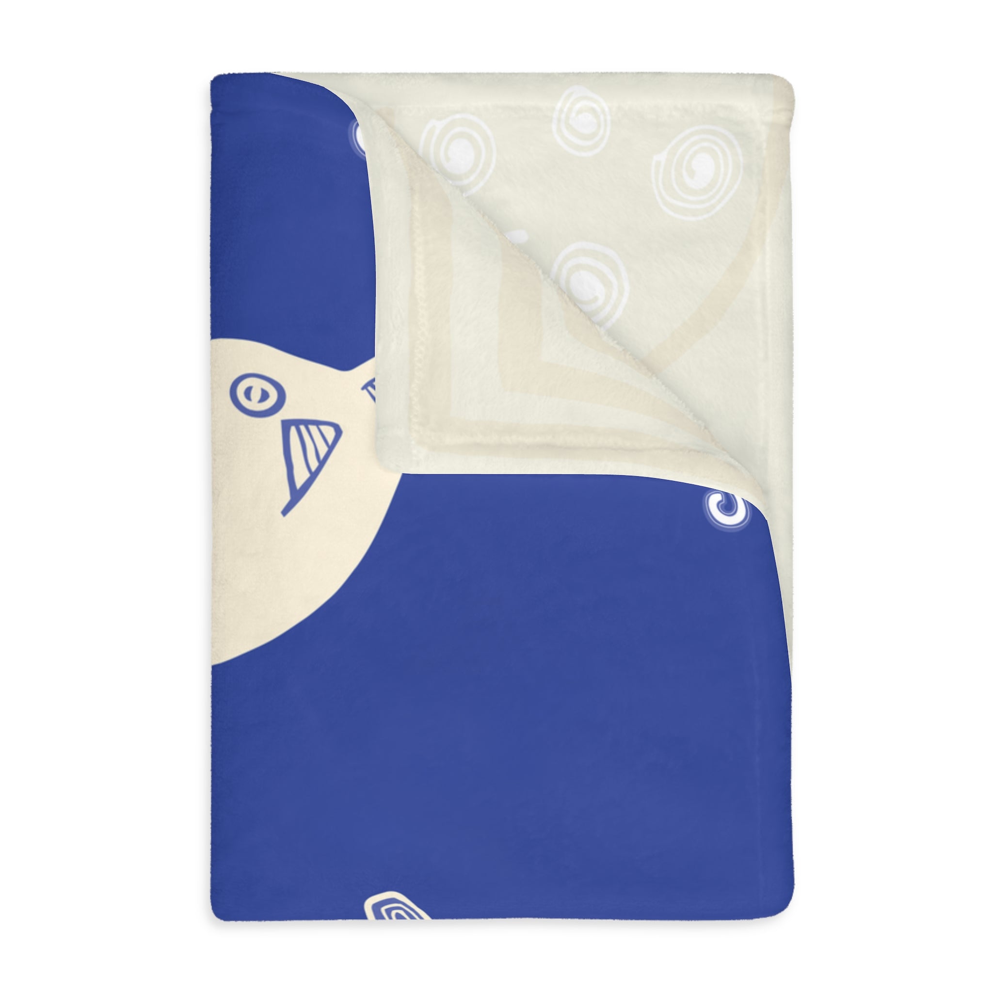 Colombian Dreams Blue Folk Cat Pattern Blanket | Velveteen Microfiber Blanket