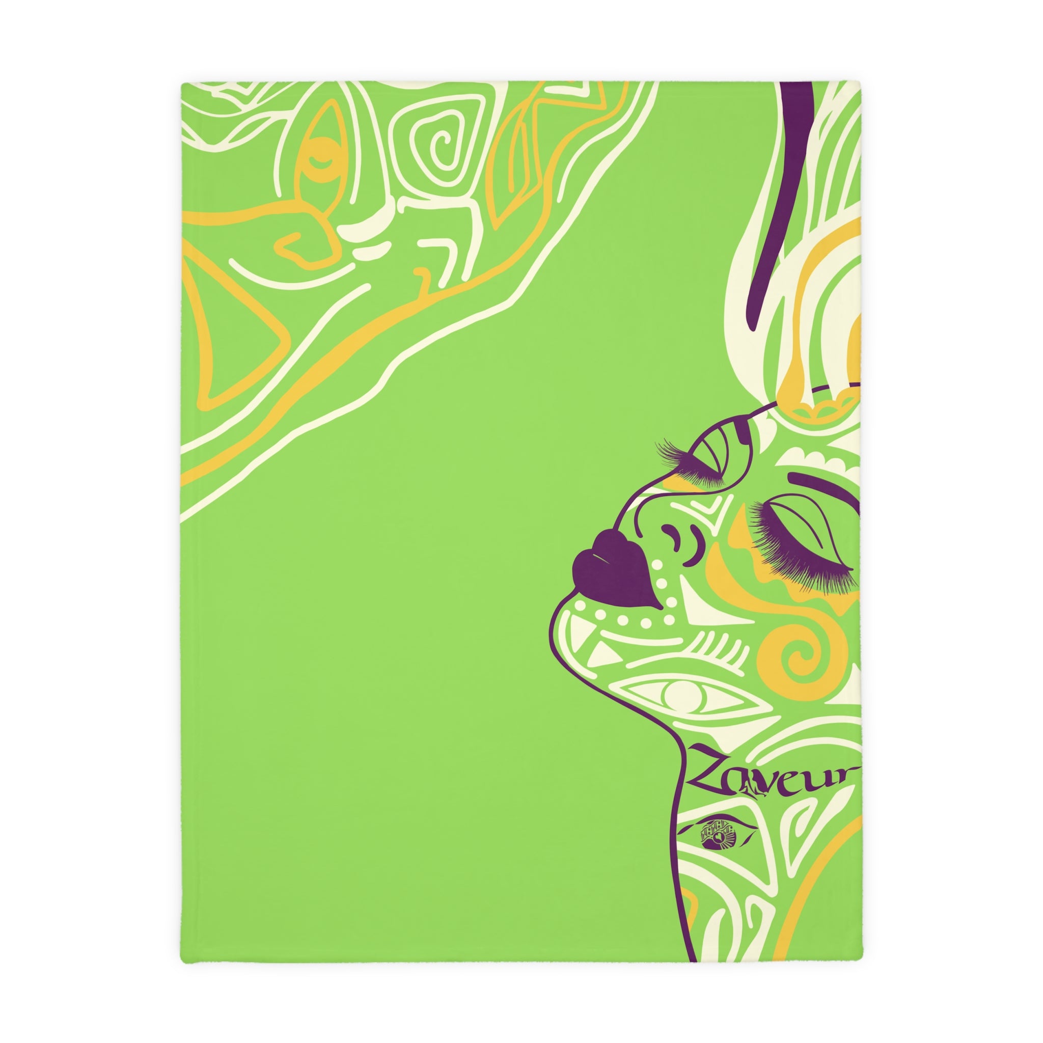 Queen of Phoenix Green Goddess Face Art Blanket | Two-Sided Velveteen Microfiber