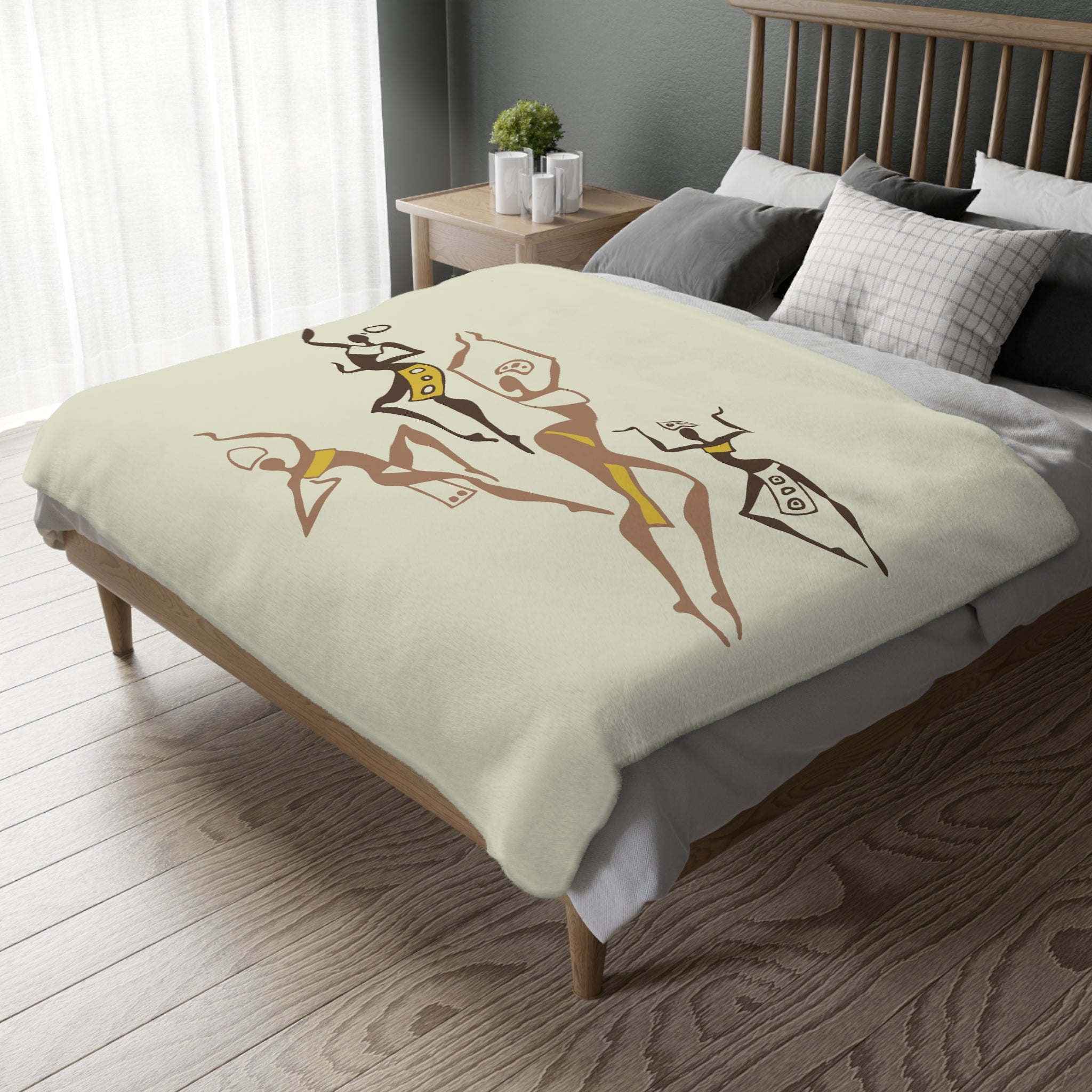 Dancing Ladies Velveteen Microfiber Blanket (Two-sided print)| OFF White and Yellow