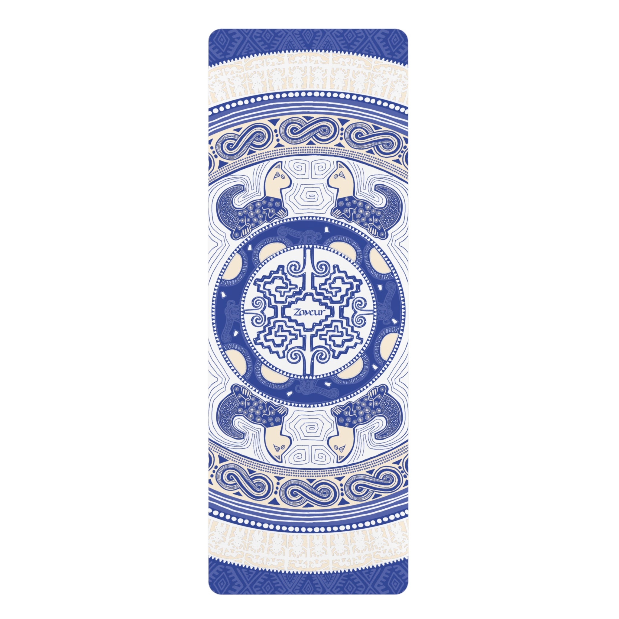 Colombian Dreams Yoga Mat | Blue Mandala Turtle Rubber Yoga Mat | Nautical Meditation Mat