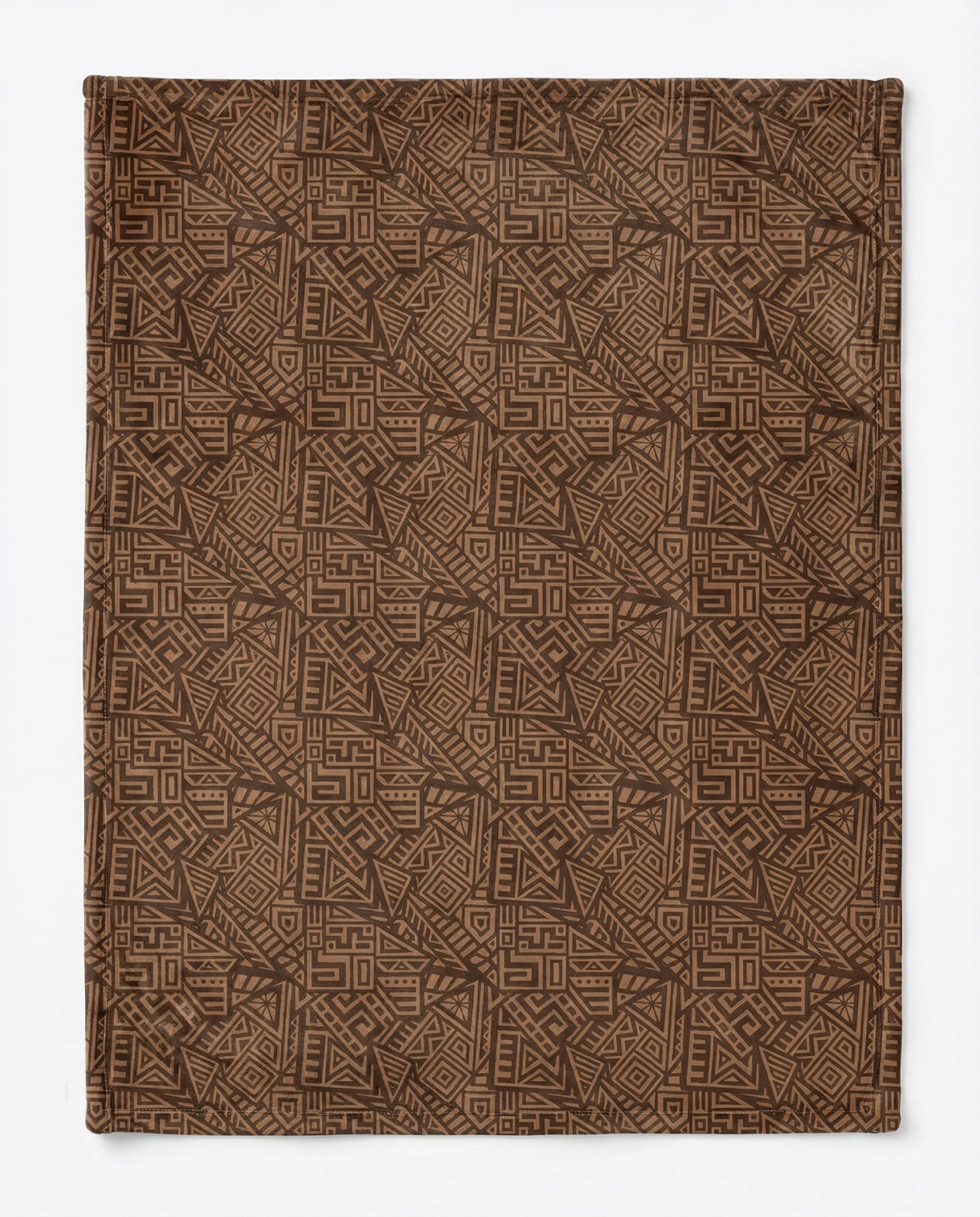 Front view of a black fleece blanket featuring African tribal dancers artwork in earthy brown and gold tones, inspired by traditional African culture and movement