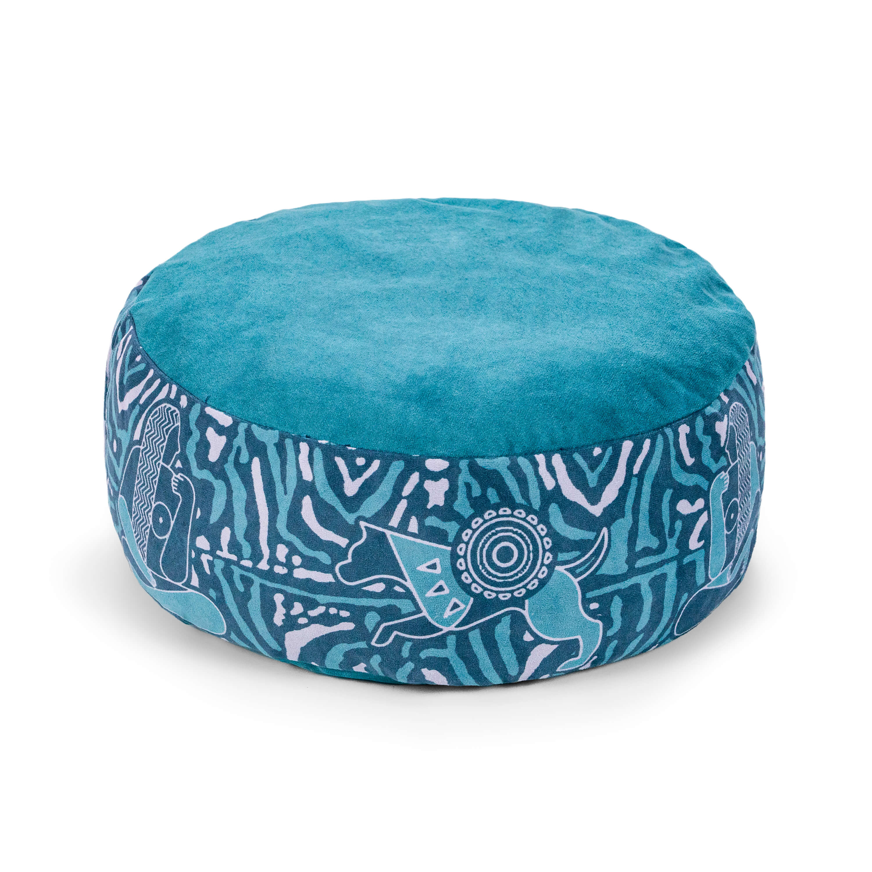 Green variation of the Royal Court Meditation Cushion featuring sacred-geometry-inspired side artwork.