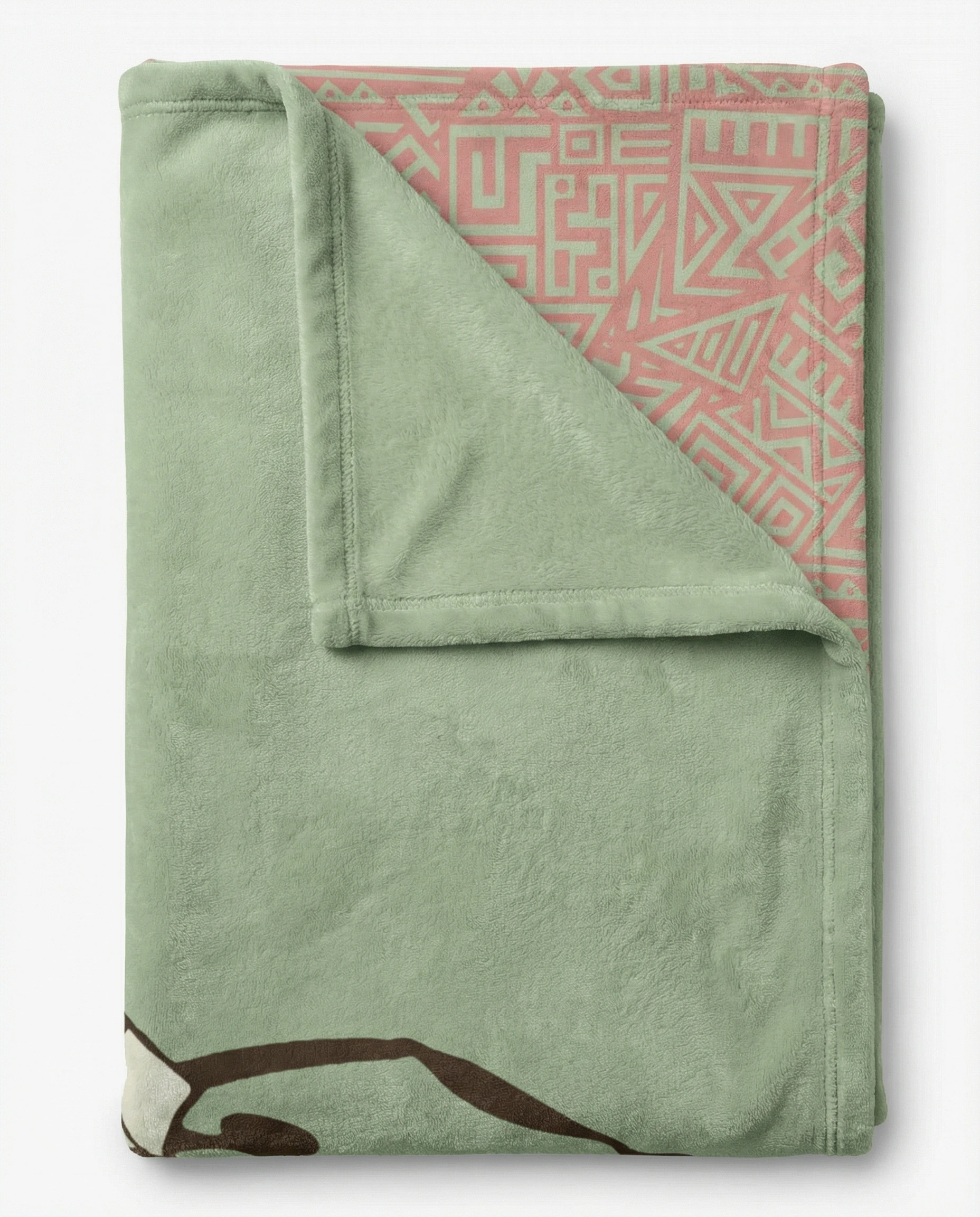 Folded olive green yoga towel with soft microfiber texture and tribal pattern backing, highlighting fabric quality and mindful living aesthetics.