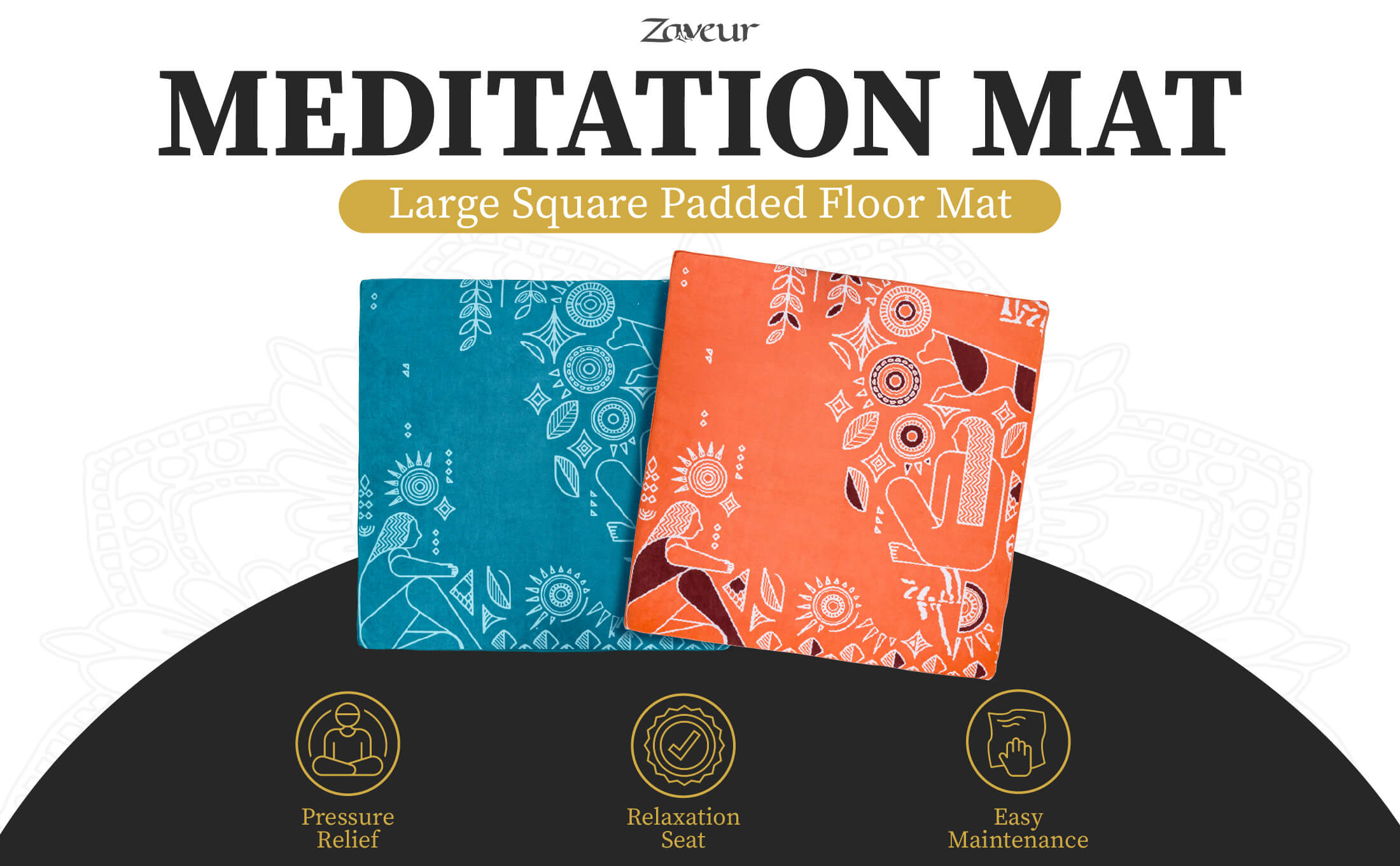 Royal Court Memory Foam Meditation Mat – Egyptian-Inspired Velvet Zabuton (24” x 24”)
