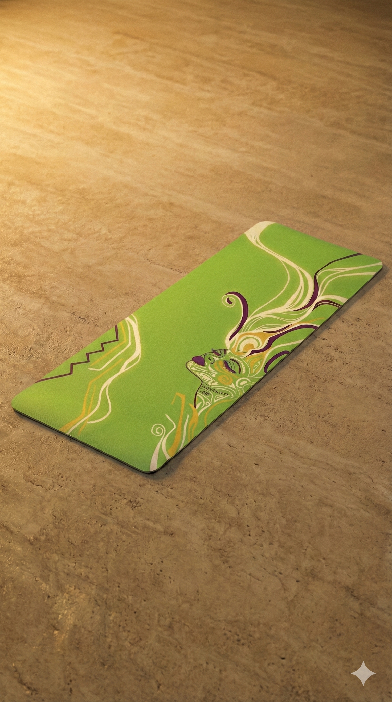QUEEN OF PHOENIX Green Floral Face Illustration Rubber Yoga Mat | Abstract Botanical Design