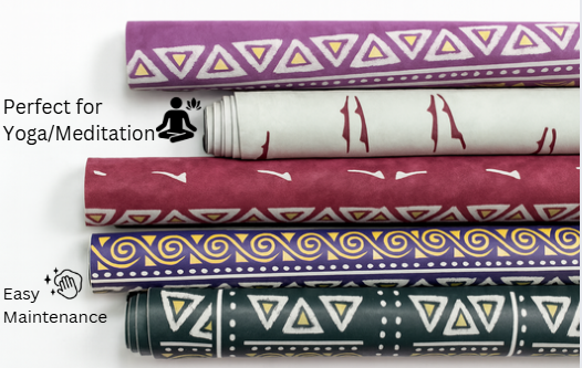 Foldable microvelvet suede yoga mat for travel and outdoor meditation—Dancing Ladies artwork