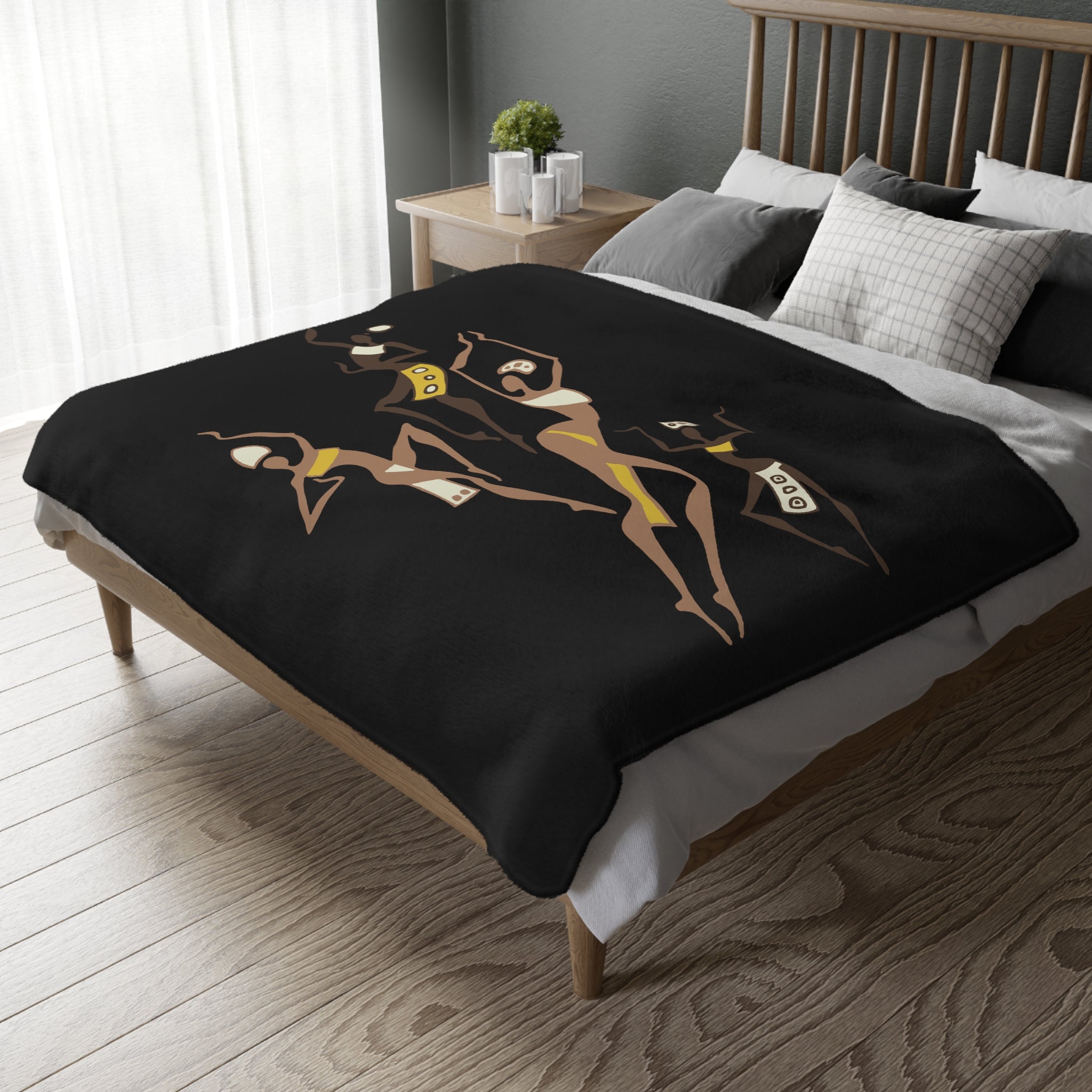 Dancing Ladies African Dance Figures blanket | Velveteen Microfiber Blanket| Black and Brown