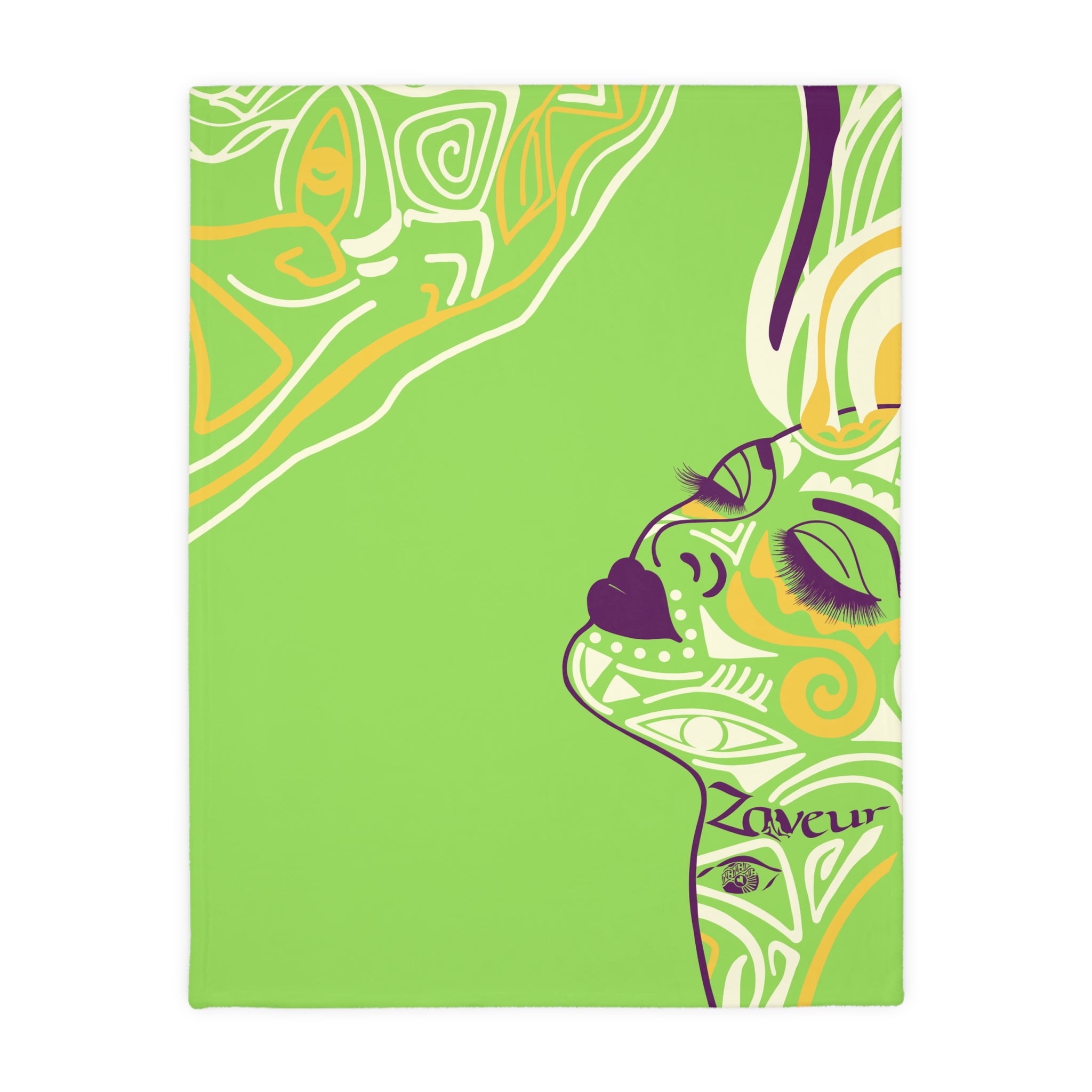 Queen of Phoenix Green Abstract Face Art blanket | Velveteen Microfiber Blanket