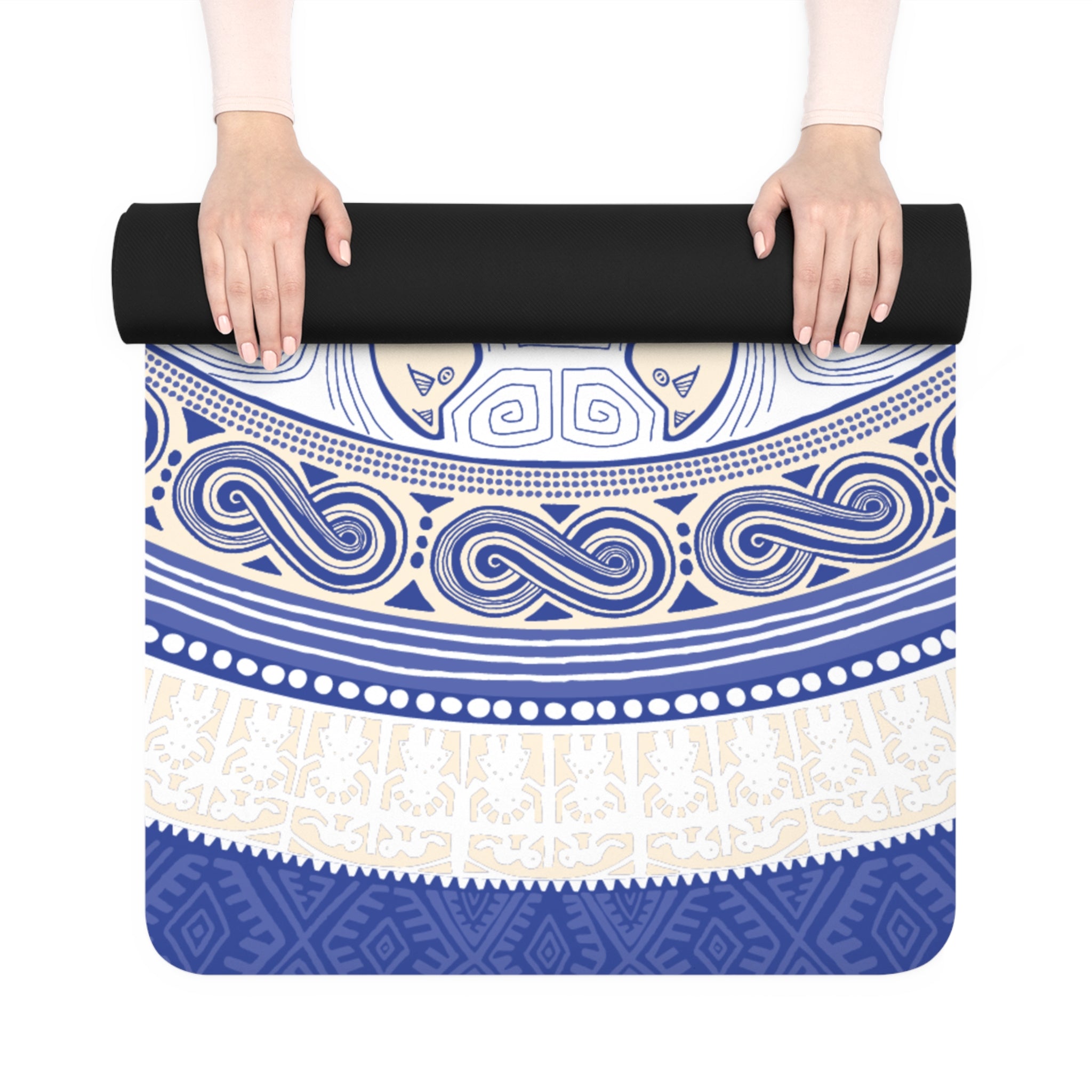 Colombian Dreams Yoga Mat | Blue Mandala Turtle Rubber Yoga Mat | Nautical Meditation Mat