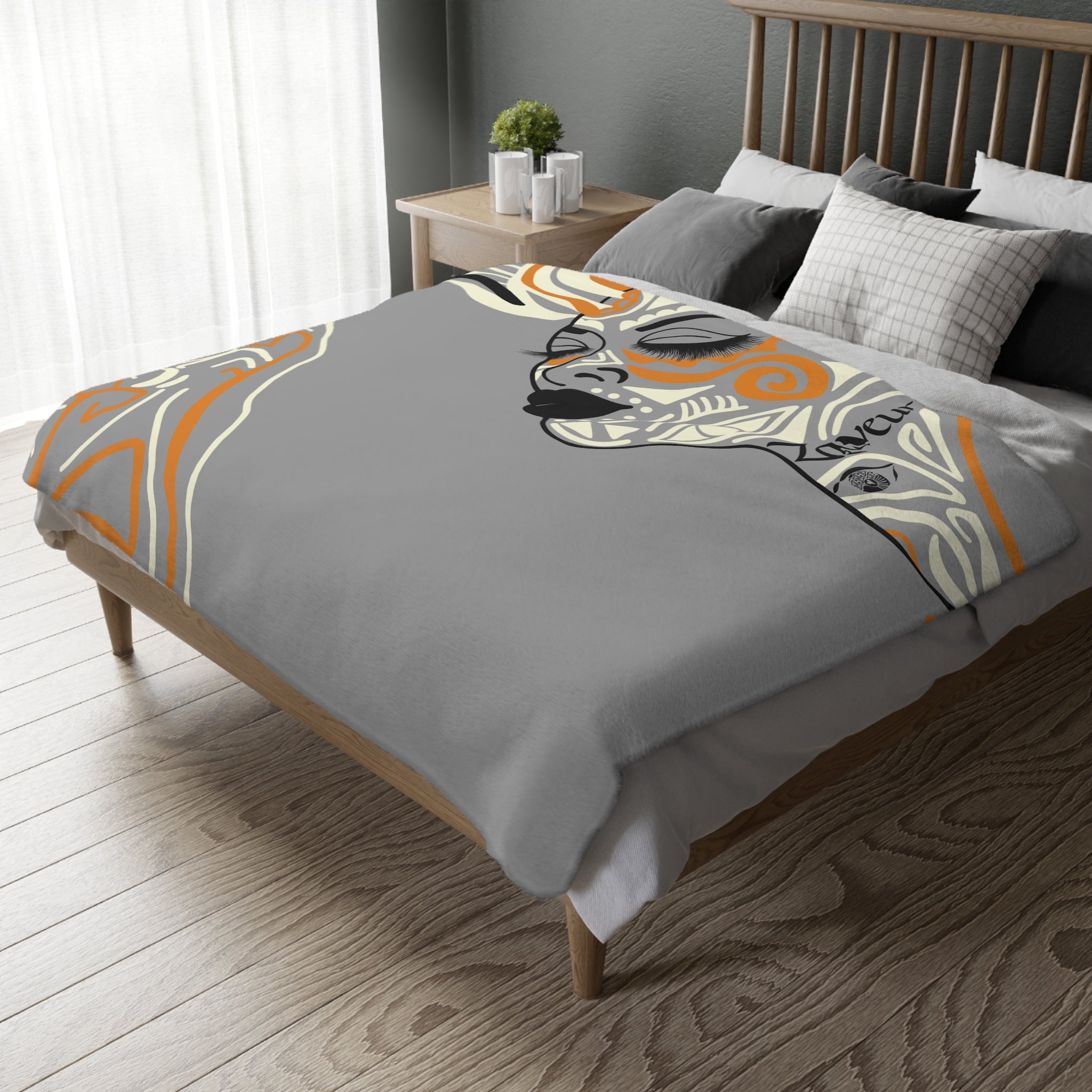 Queen of Phoenix Abstract Tribal Face Art Blanket | Velveteen Microfiber