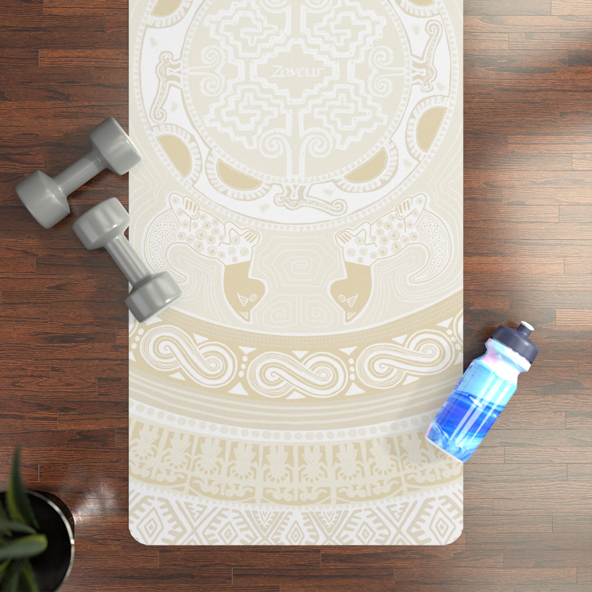 Colombian Dreams Yoga Mat  Beige Mandala Rubber Yoga Mat | Boho Lotus Meditation Design