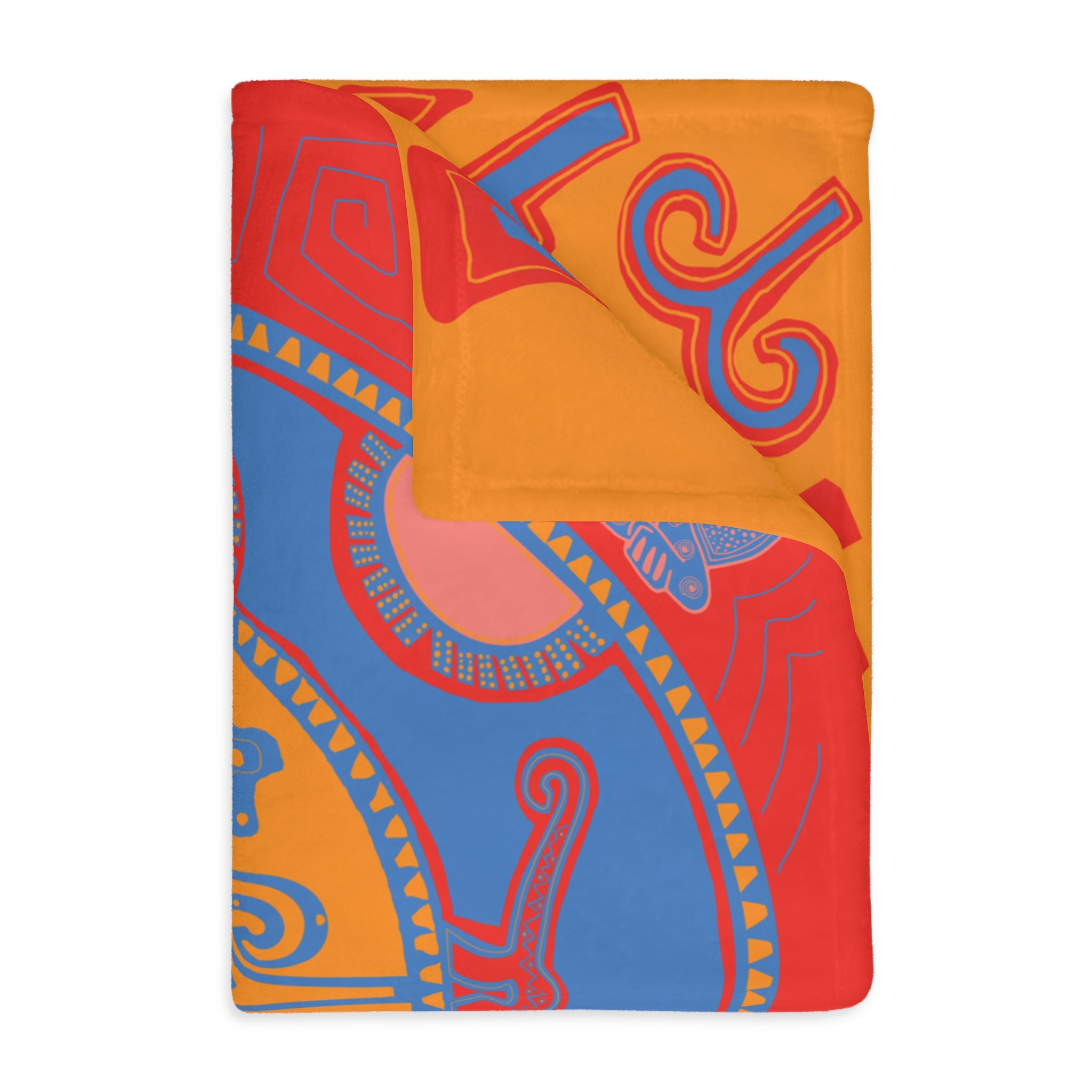 Colombian Dreams Blue Orange Mandala blanket | Geometric Boho Throw, Red Border Velvet Microfiber