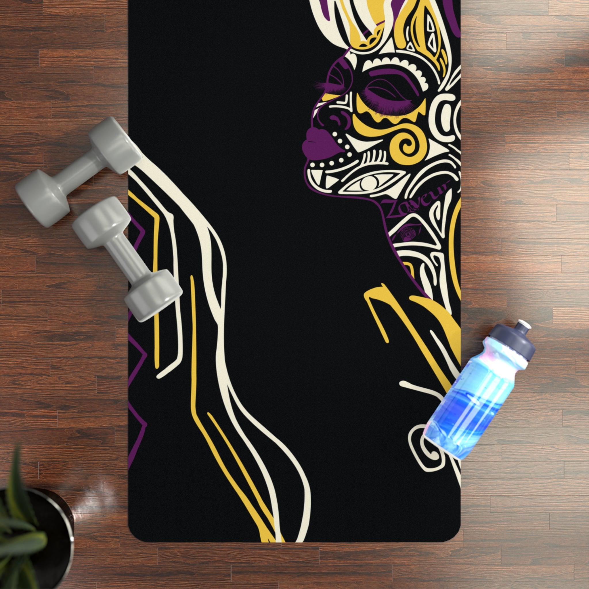 QUEEN OF PHOENIX Sugar Skull Illustration Rubber Yoga Mat | Day of the Dead Skull Design