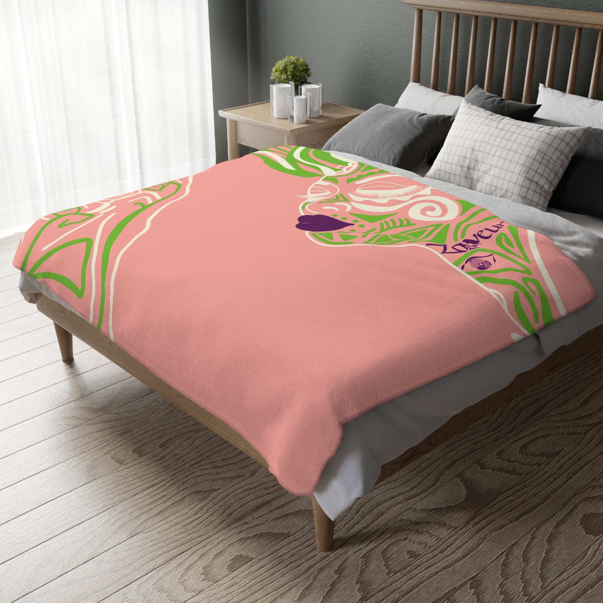 Pink Floral Whisper Velveteen Blanket — Two-Sided Microfiber Throw