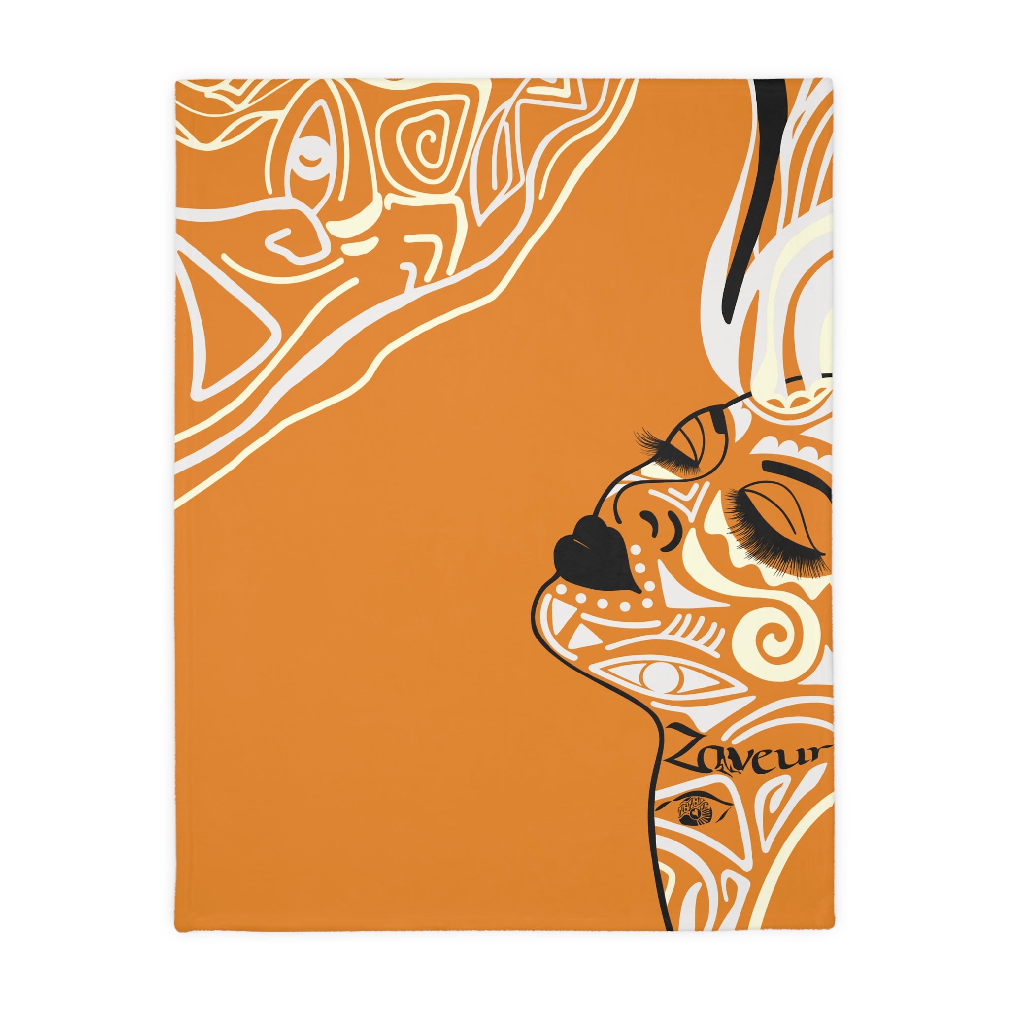 Queen of Phoenix Abstract Afro Woman Art Blanket | Two-Sided Orange Swirl Design