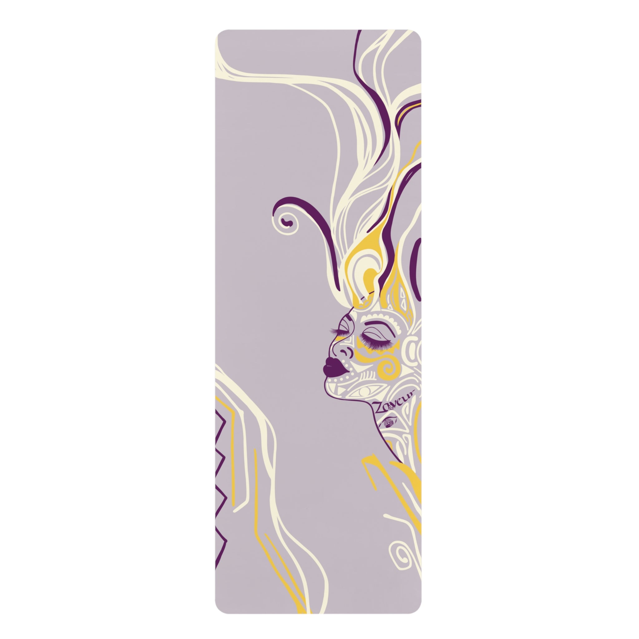 QUEEN OF PHOENIX Abstract Goddess Illustration Rubber Yoga Mat | Violet Yellow Flow