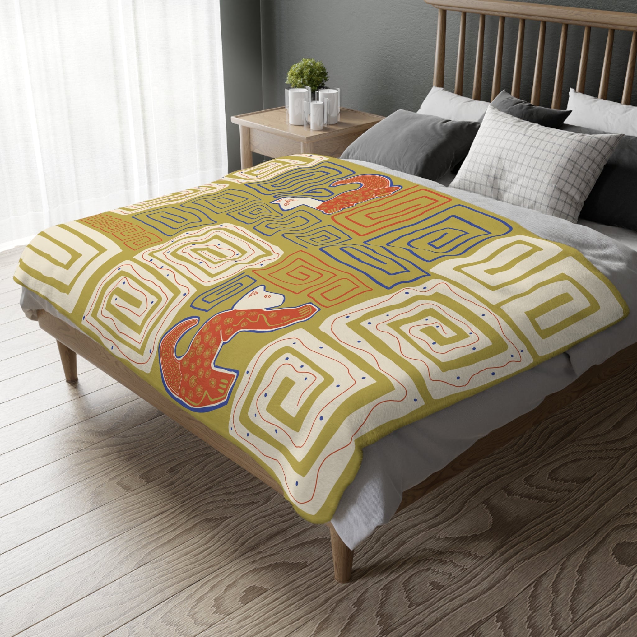 Colombian Dreams Abstract Geometric Cats Blanket | Two-Sided Microfiber Throw