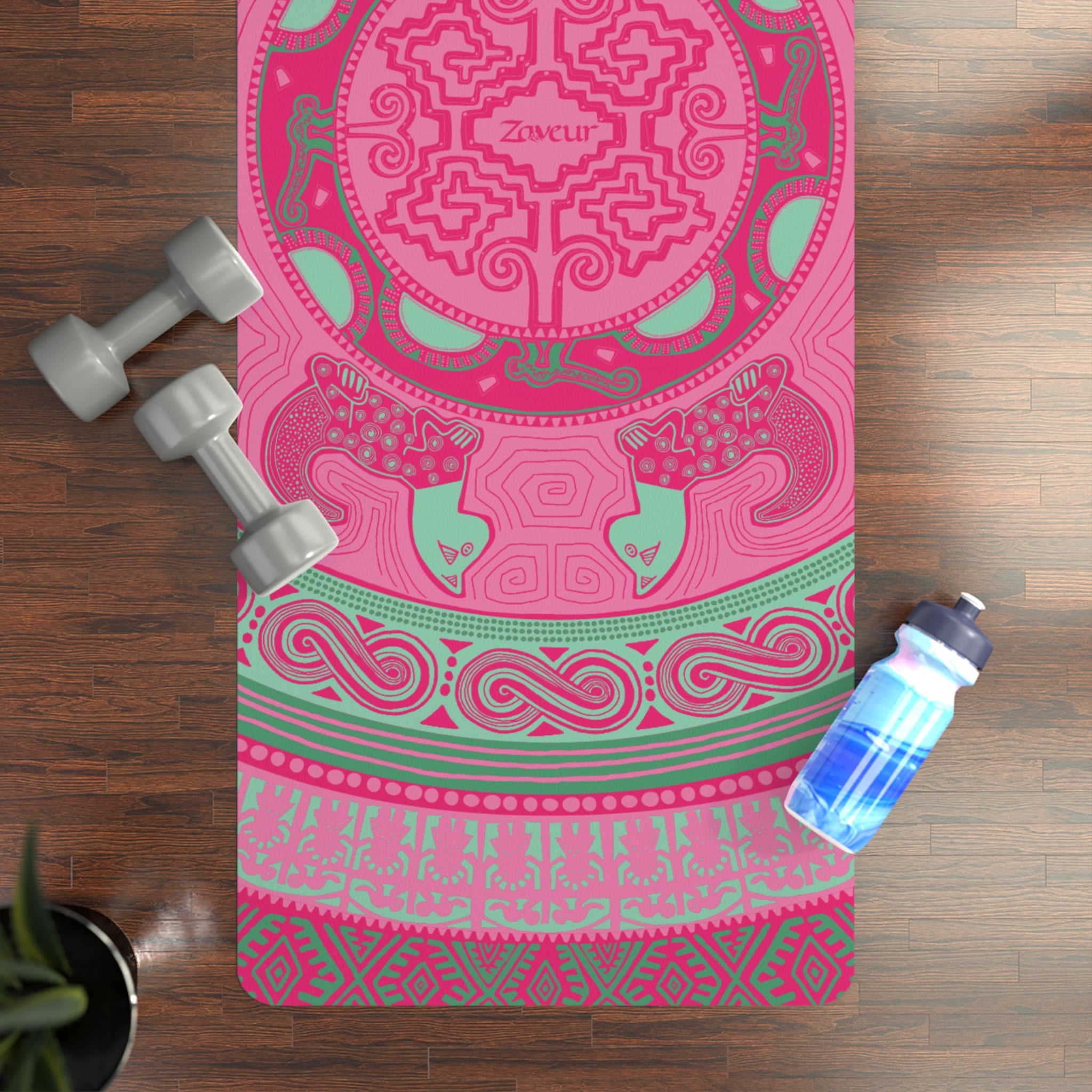 Colombian Dreams Yoga Mat | Pink Mandala Pattern Rubber Yoga Mat | Boho Meditation Mat