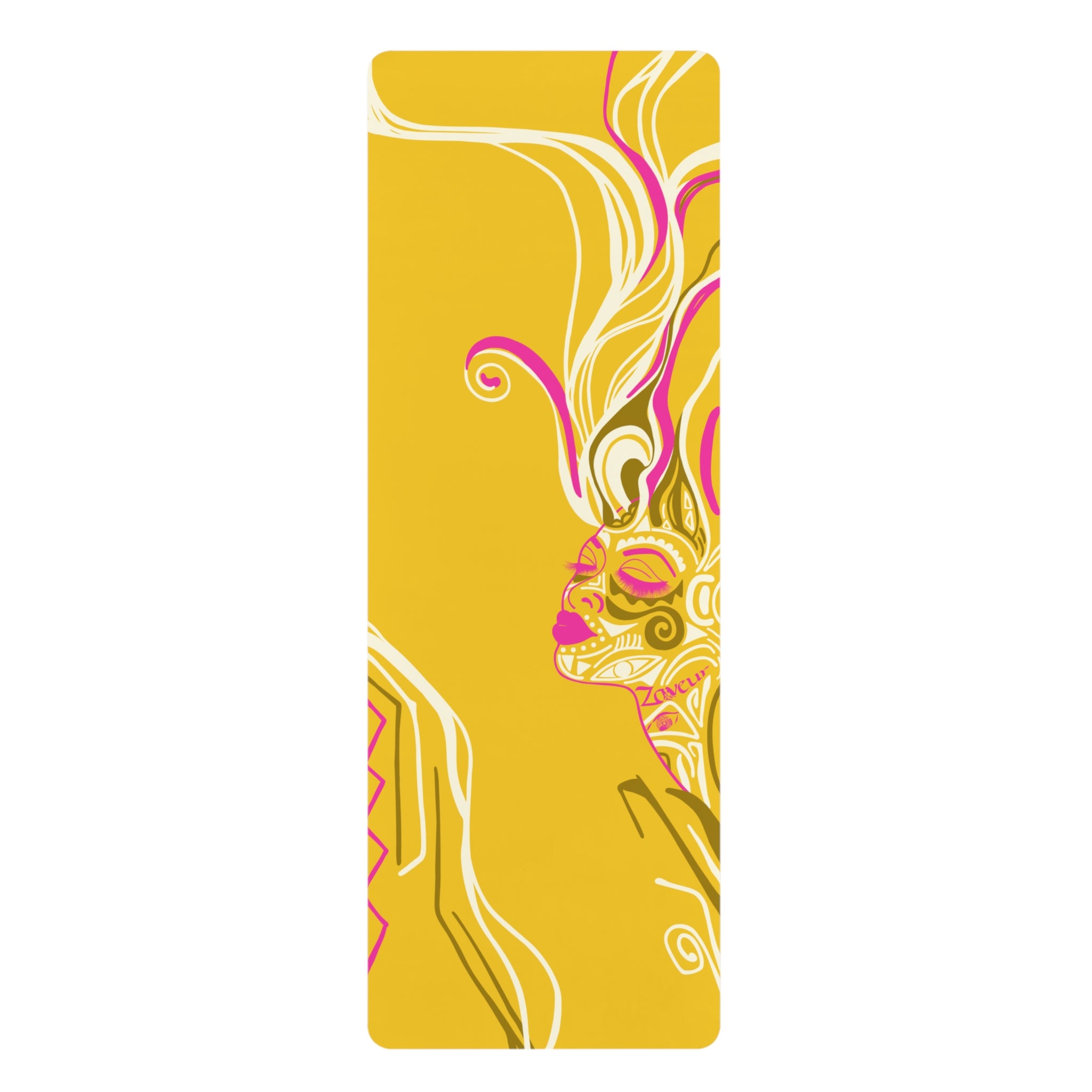 QUEEN OF PHOENIX Abstract Floral Goddess Rubber Yoga Mat | Yellow Pink Boho Pattern
