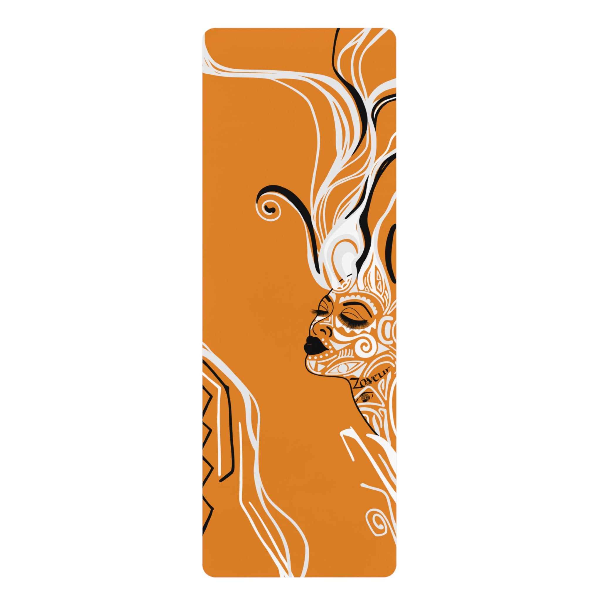 QUEEN OF PHOENIX Tribal Goddess Illustration Yoga Mat | Orange Patterned Fitness Mat