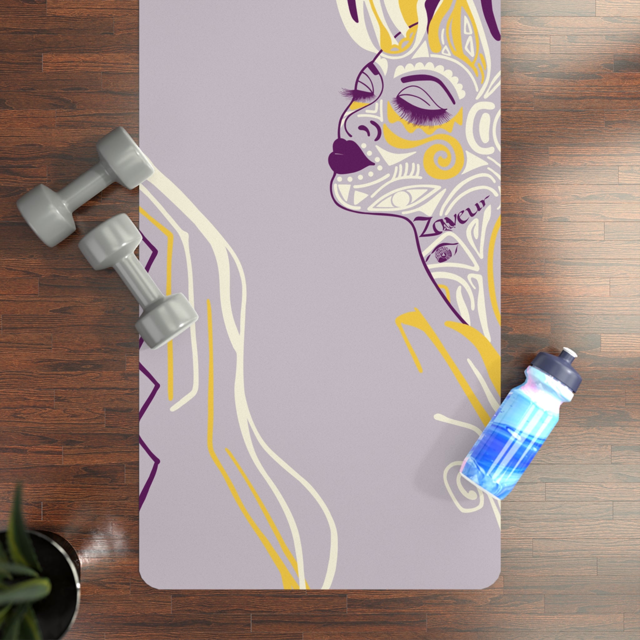 QUEEN OF PHOENIX Abstract Goddess Illustration Rubber Yoga Mat | Violet Yellow Flow