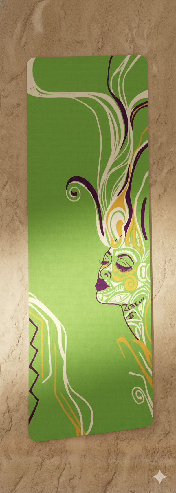 QUEEN OF PHOENIX Green Floral Face Illustration Rubber Yoga Mat | Abstract Botanical Design