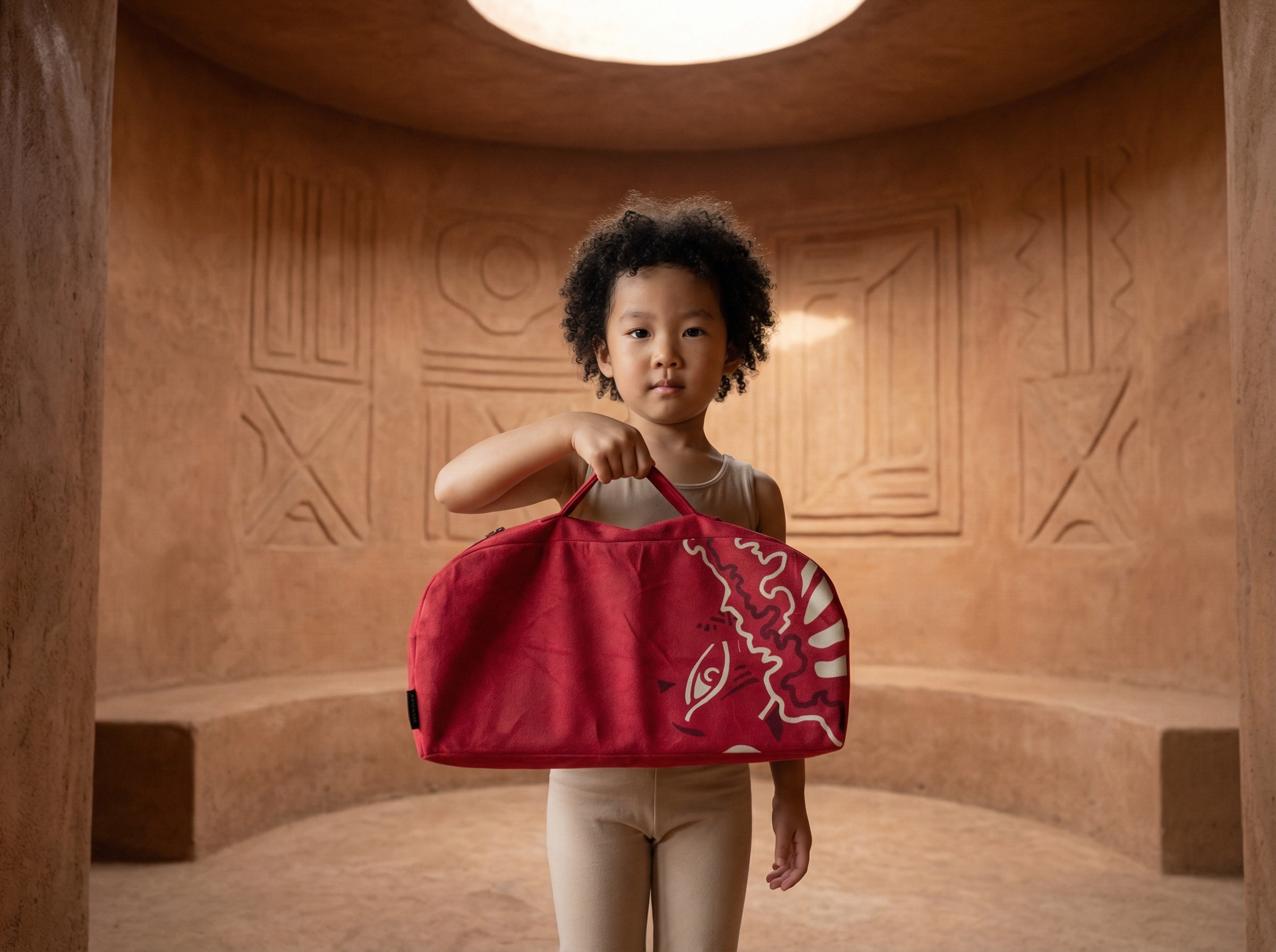 Reusable orange carry bag designed for transporting a yoga meditation bench