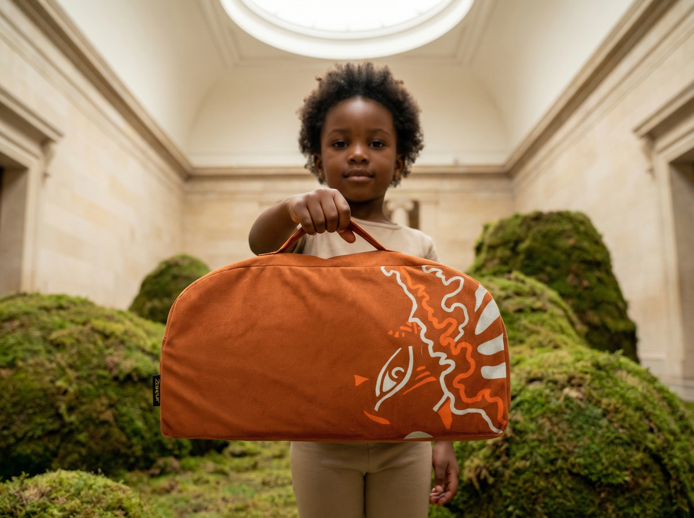 Orange carry case designed for transporting a yoga meditation bench
